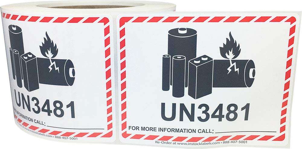 Lithium-Ion Battery Caution Labels, 500-Pack, Case of 3.25 x 4.25 Inch, Fragile Stickers for Shipping Lithium Batteries, Strong Adhesive, 500 Labels Per Roll, Safety Stickers 2000
