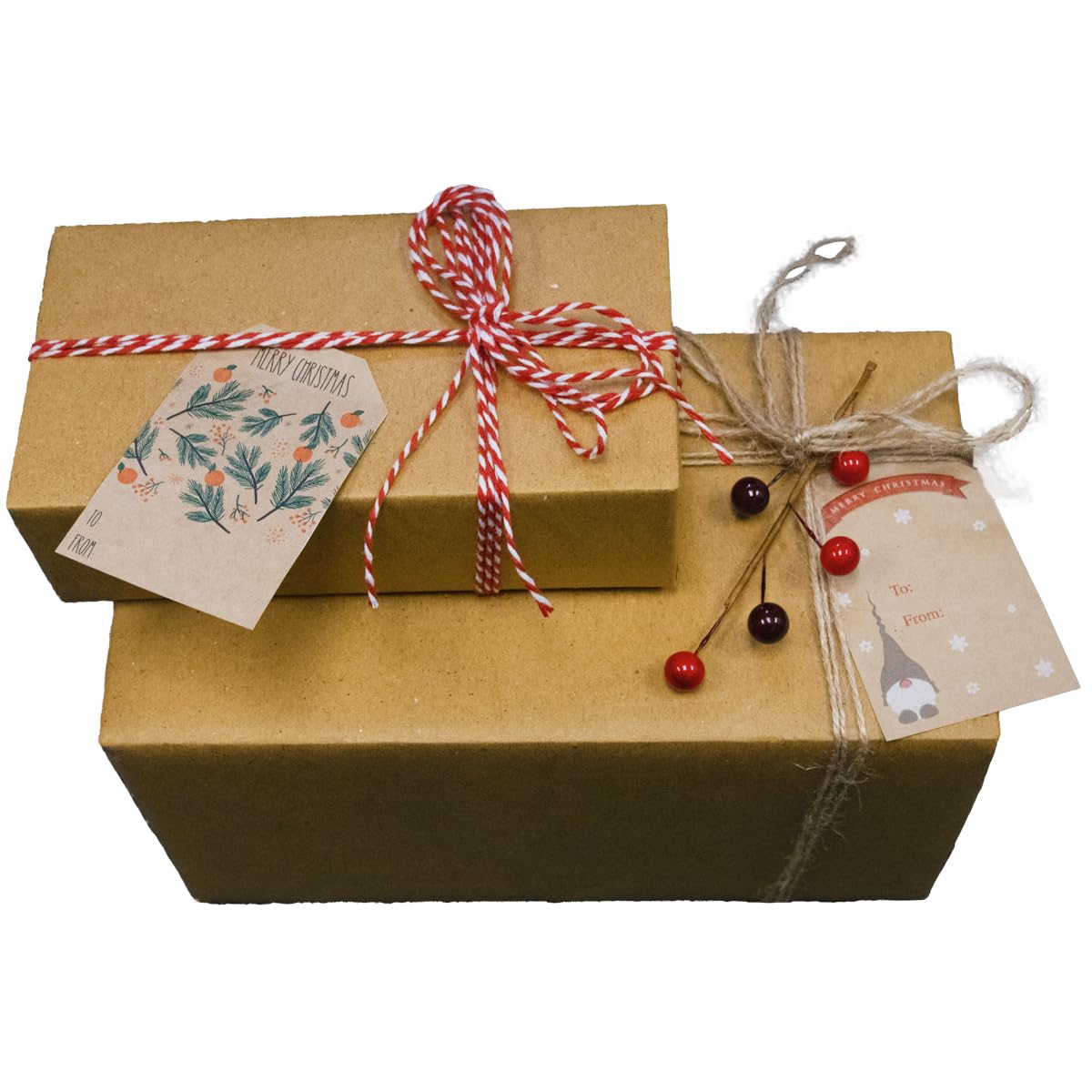 Natural Kraft Orange & Green Christmas Gift Tag Stickers – 2 x 3 Inch Adhesive Labels with Oranges & Fir Tree– 100 Eco-Friendly Labels, Made in USA