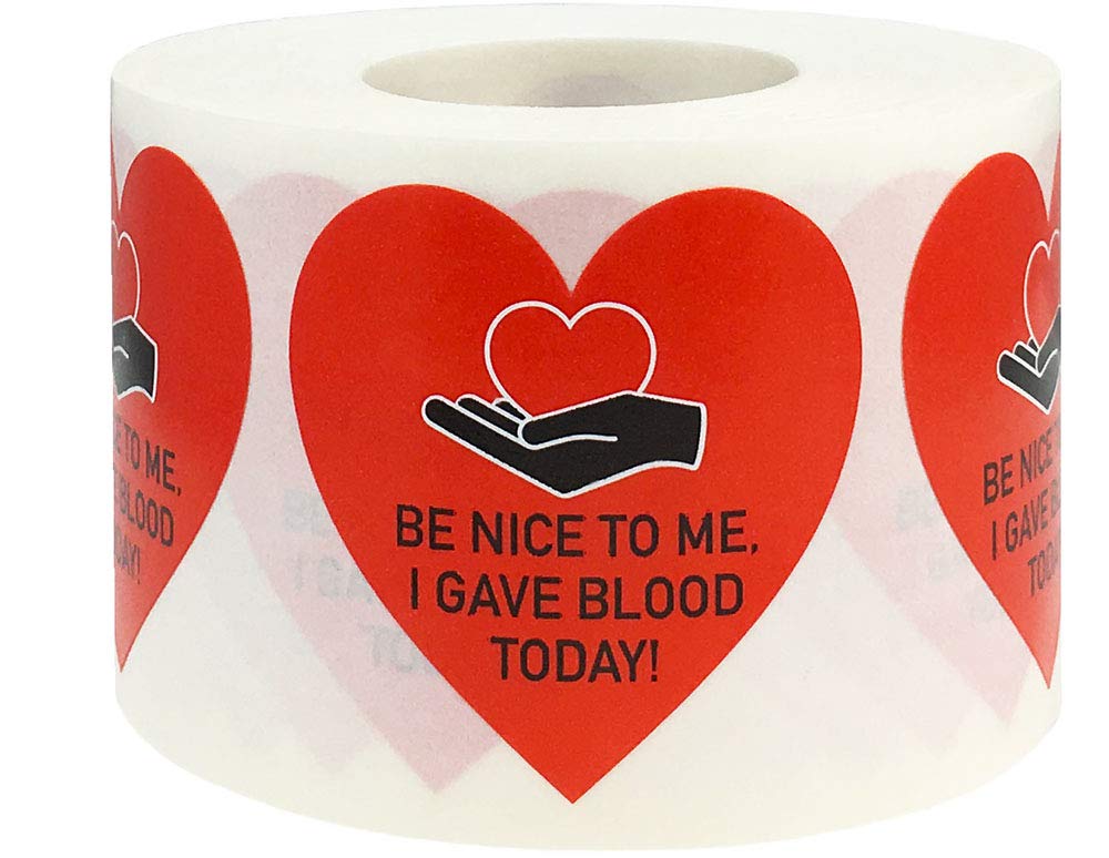 Be Nice to Me I Gave Blood Today Stickers 1.5 Inch Heart Shape Medical Healthcare 500 Total Adhesive Stickers
