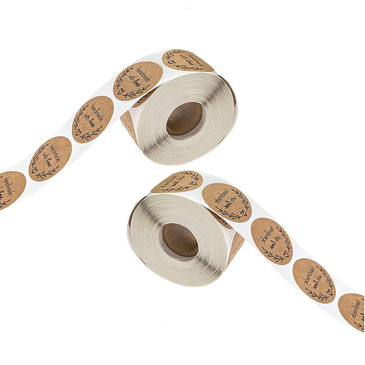 1000pcs Self Adhesive Stickers Labels Kraft Paper Handmade with Love Round Baking Stickers Labels Roll Decoration Cookie Jars Homemade Gifts Envelopes Etc