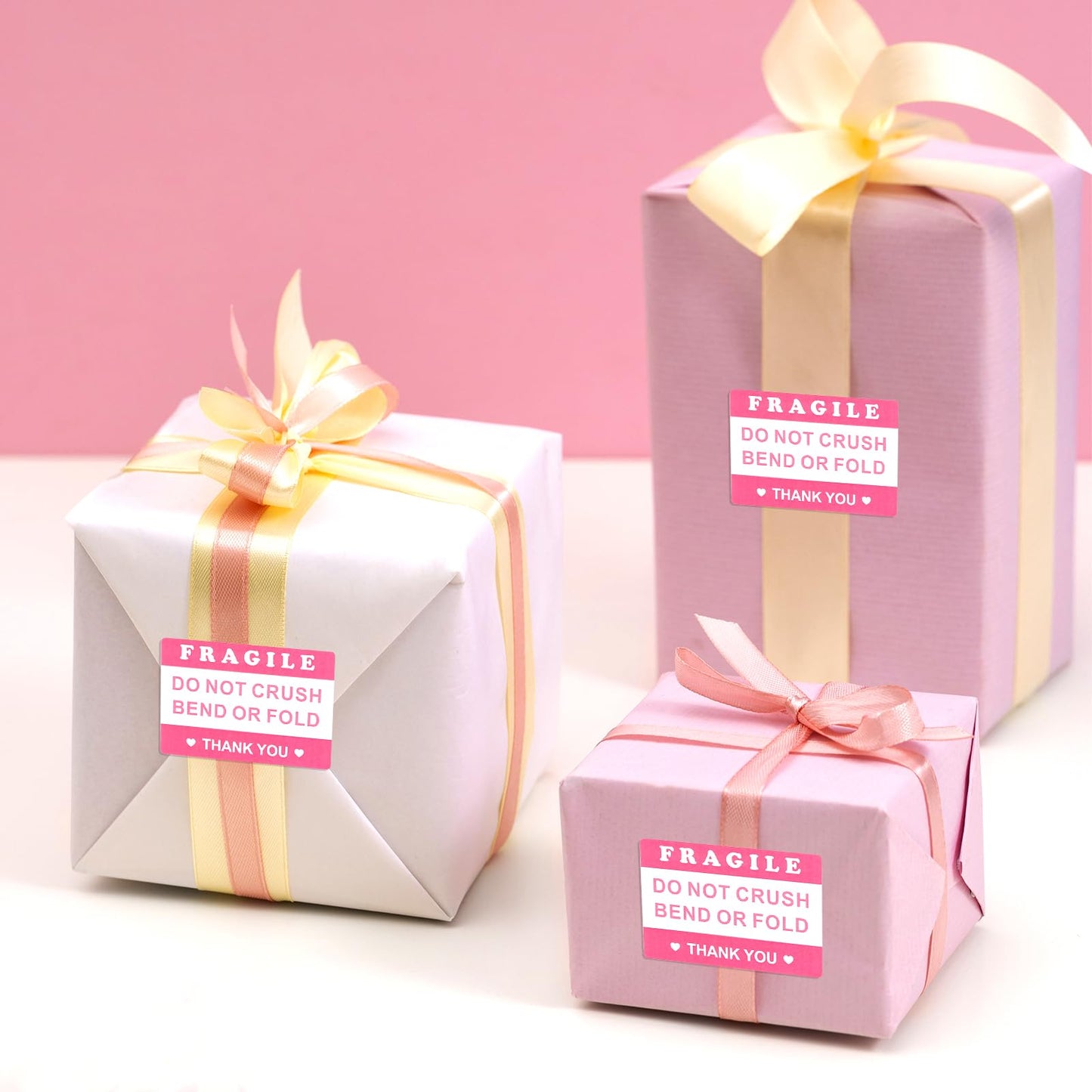 2"x3" 100PCS Pink Fragile Reminder Labels Stickers, Do Not Crush Bend or Fold Warning Labels, Shipping Mailing Cartons Envelops Adhesive Labels, for Glass Products, Ceramic, Digital Products