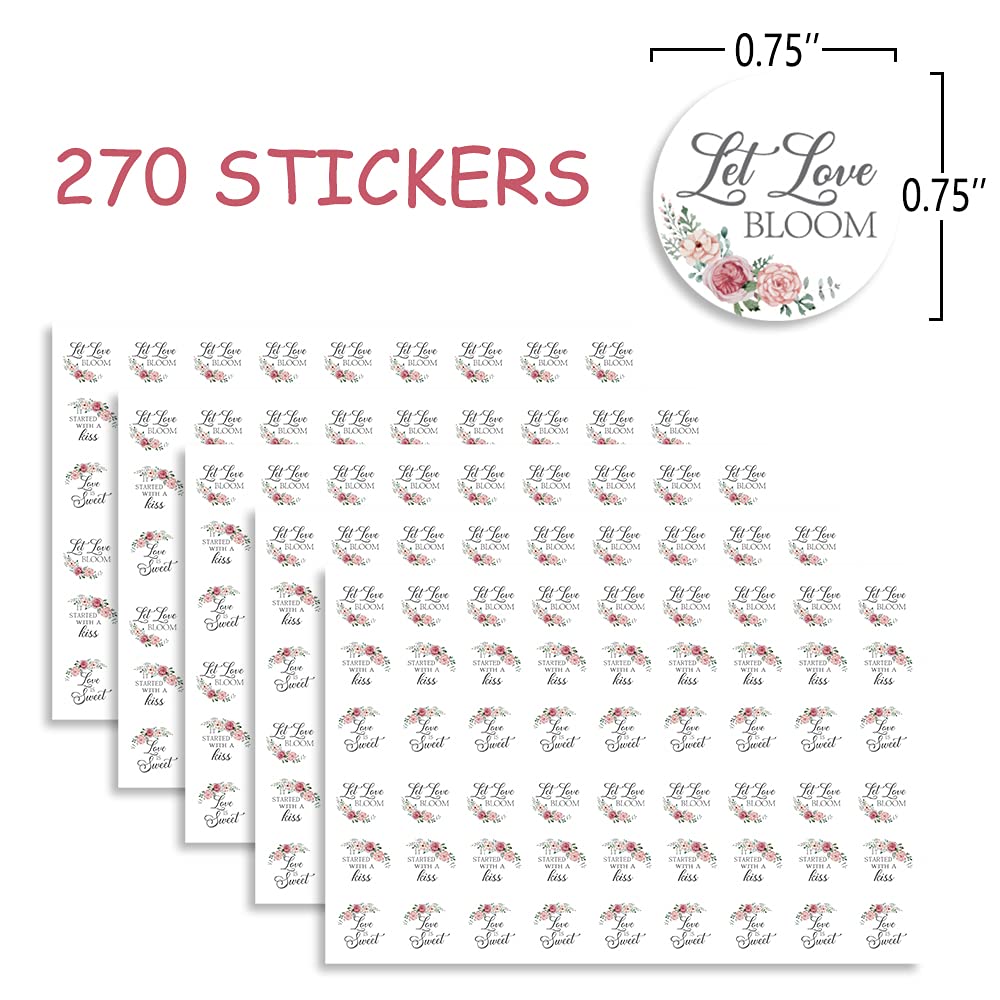 270 PCS Wedding Stickers,3 Design Self Adhesive Circle Label Stickers, Wedding Envelope Seals Candy Stickers,Wedding Party Chocolate Stickers.(FJ-t07)