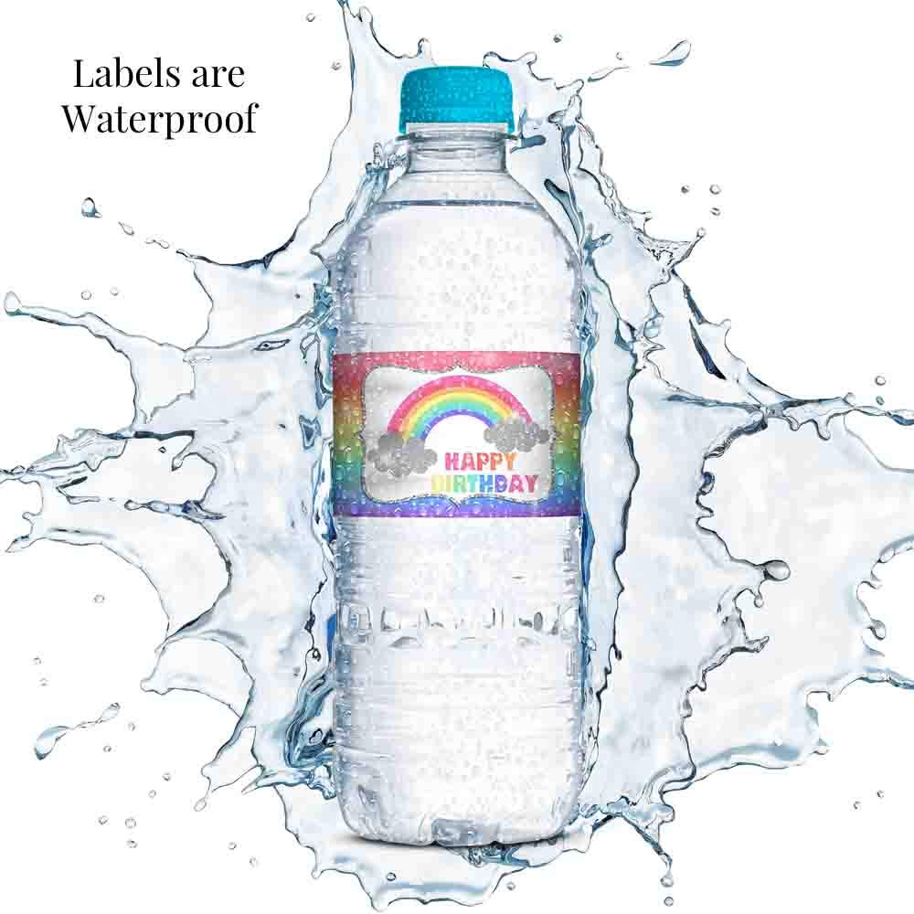 Rainbow Sparkle Themed Birthday Party Waterproof Water Bottle Sticker Wrappers, 20 1.75" x 8.5" Wrap Around Labels by AmandaCreation