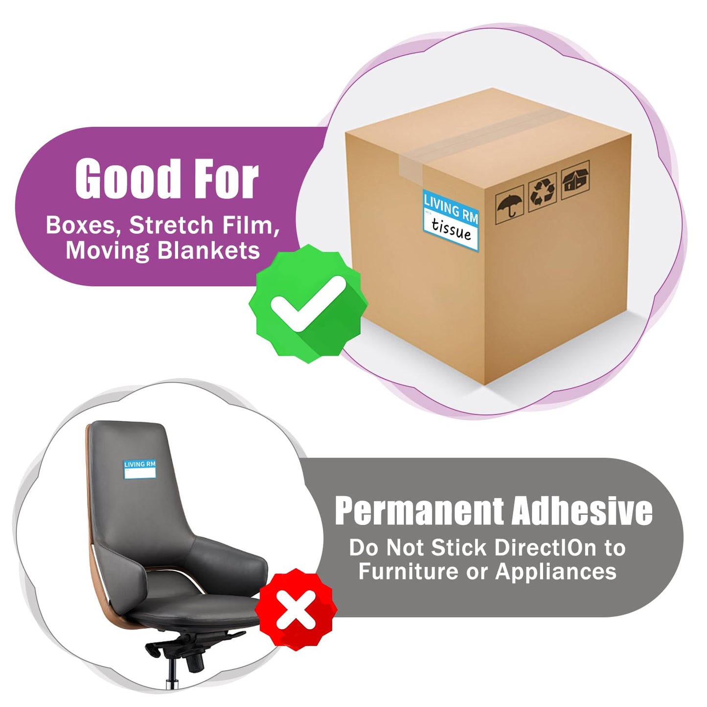 170 Home Moving Labels, 3.4 x 2 inches, 8-Color Coded Packing Box Stickers with Fragile and Blank Customizable Labels 170