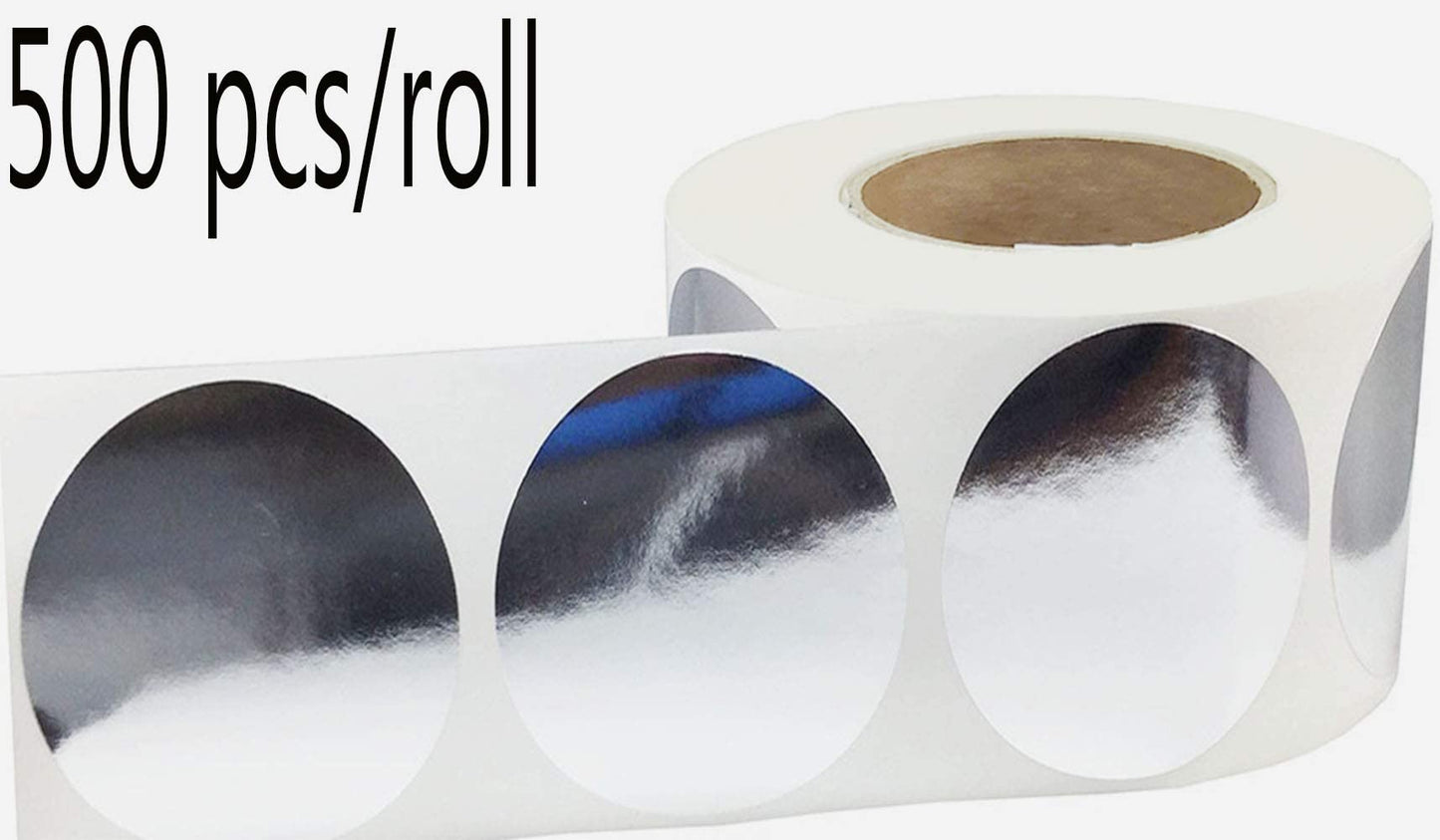 2 Inch Metallic Silver Round Circle Dots Wall Sticker for Organizing Inventory Self-Adhesive Target Stickers Reflective Sealing Labels(500 Pcs Per Roll)