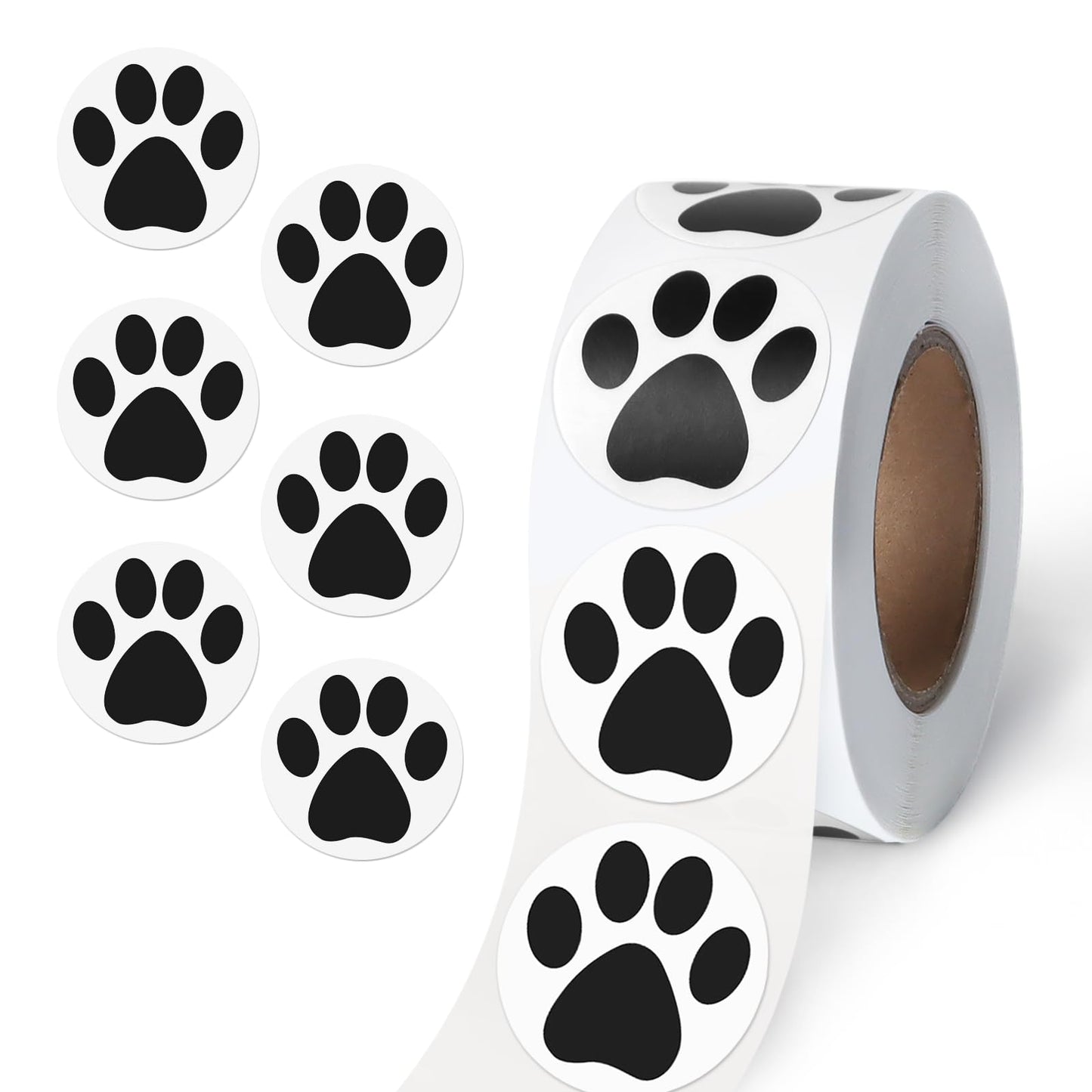 500 Pcs Paw Print Sticker, 1" Dog Cat Paw Sticker Small Puppy Patrol Print Label Roll Cute Self-Adhesive (Black) Black