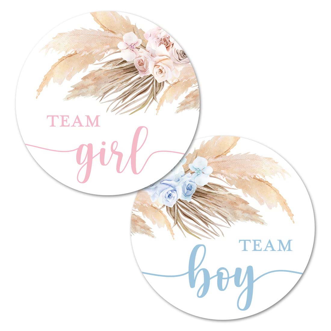 Pampas Grass Team Girl, Team Boy Gender Reveal Stickers - 40 Labels (20 of Each Design)
