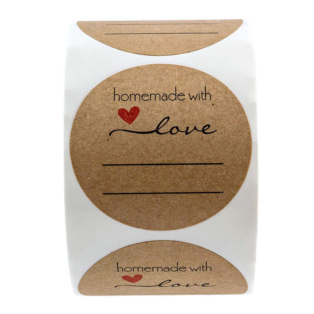 500 pcs Round Natural Kraft Homemade with Love Stickers, Personalized Homemade Stickers Labels for Gift, Baked Goods, Soap, Bath Bombs, Dessert - 1 inch Diameter