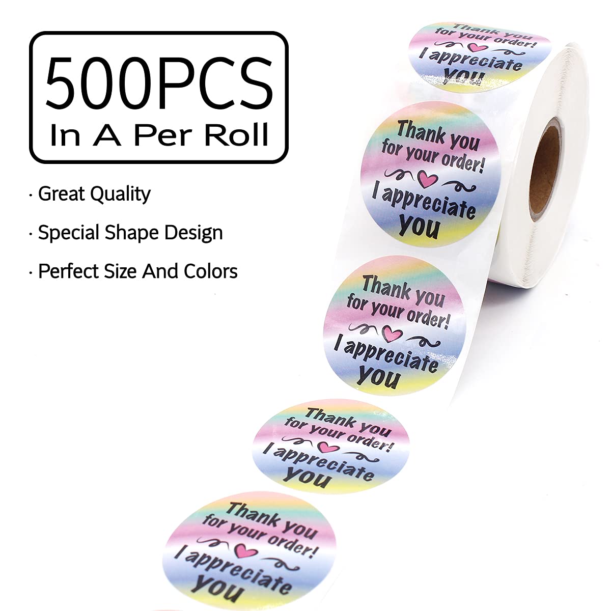 Wailozco Stickers, Colorful Thank You Labels for Small Business, Online Retailers, Handmade Goods, 500 Labels Per Roll Thank You for Your Order 2
