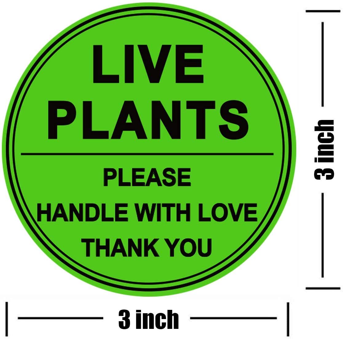 3 Inch Live Plants/Handle with Love Stickers - Green Fragile Handling Shipping Warehouse Pallet Stickers 250 Adhesive Labels (Green)