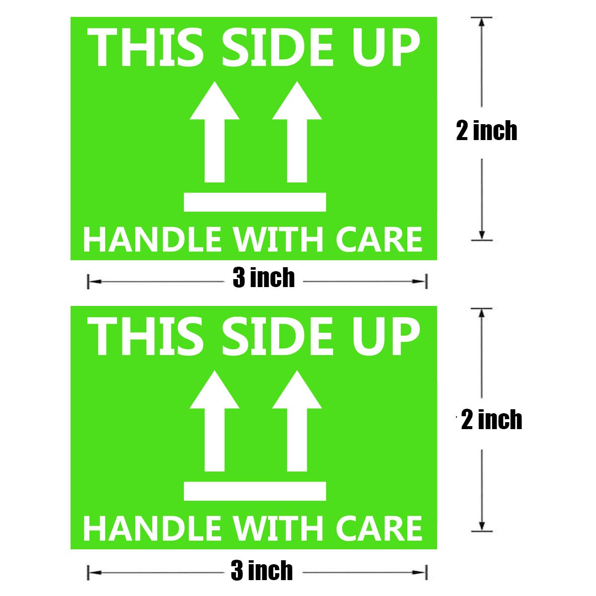 This Side Up Fluorescent Shipping Label Stickers-2" X 3" This Side Up Warning Stickers for Shipping and Packing-300 Adhesive Labels Per Roll (Green/White)