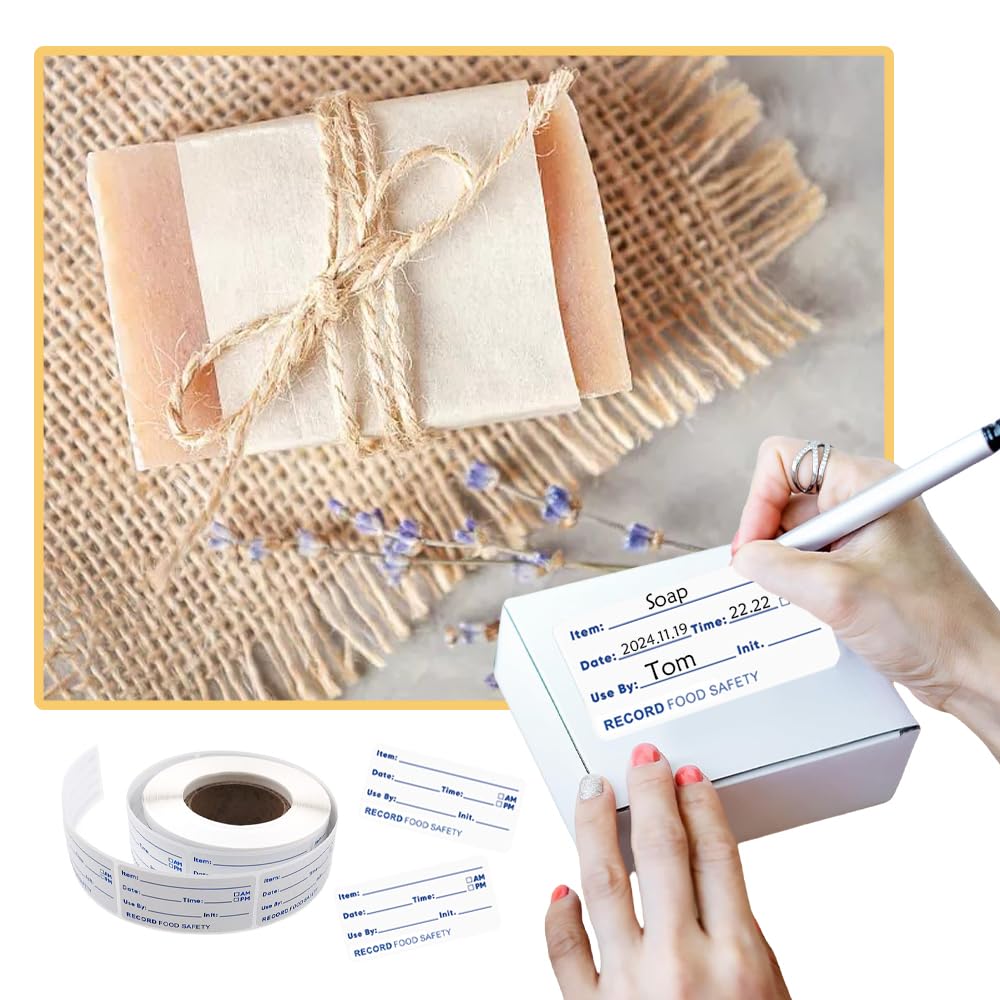 3 Rolls/1500 PCS Food Labels Stickers 1 x 2 Inch Removable Food Date Labels No-Residue Freezer Tape to Write on for Labeling Food Containers Food Date