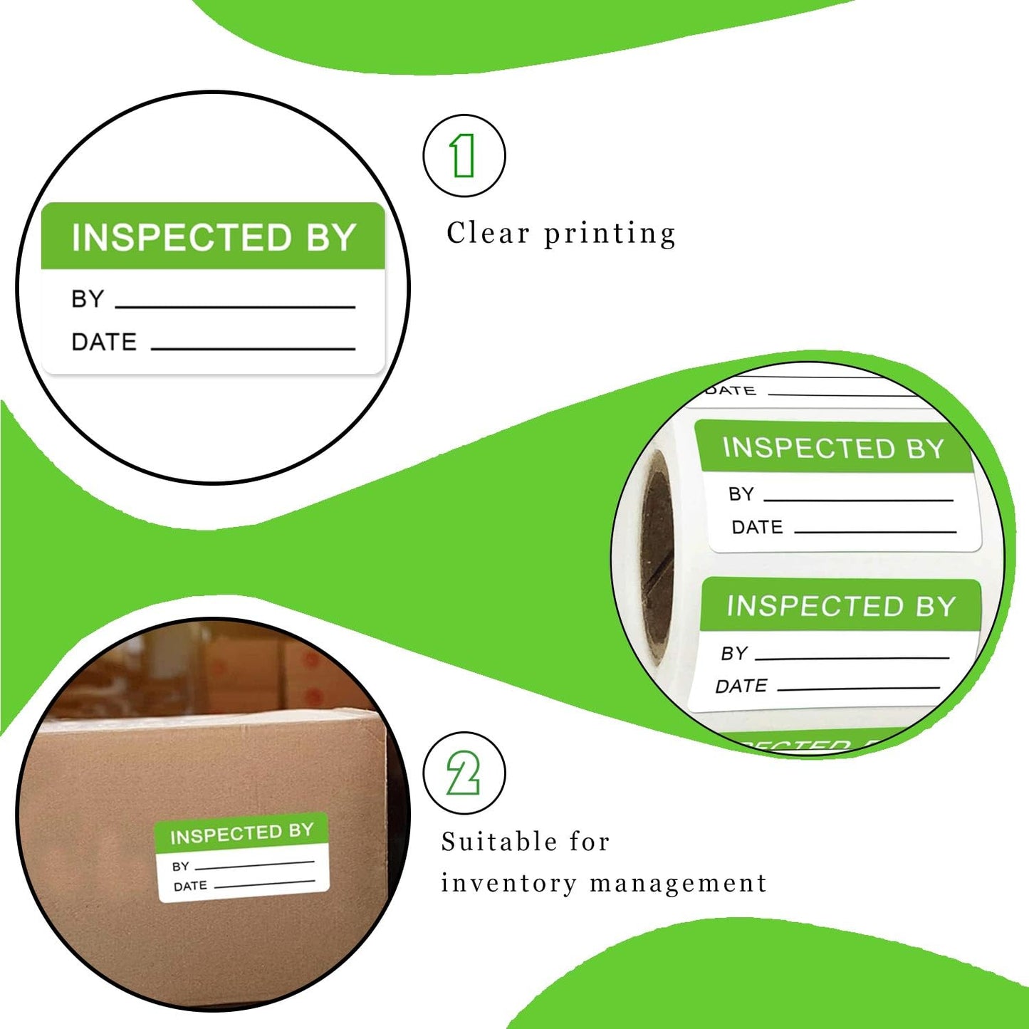 1x2 Inch Quality Control Inventory Lables 500 Pcs Inspected by Rectangle Stickers Fluorescent Green Adhesive Stickers for handling Shipping Warehouse Inventory Control Organization 1 x 2 inch