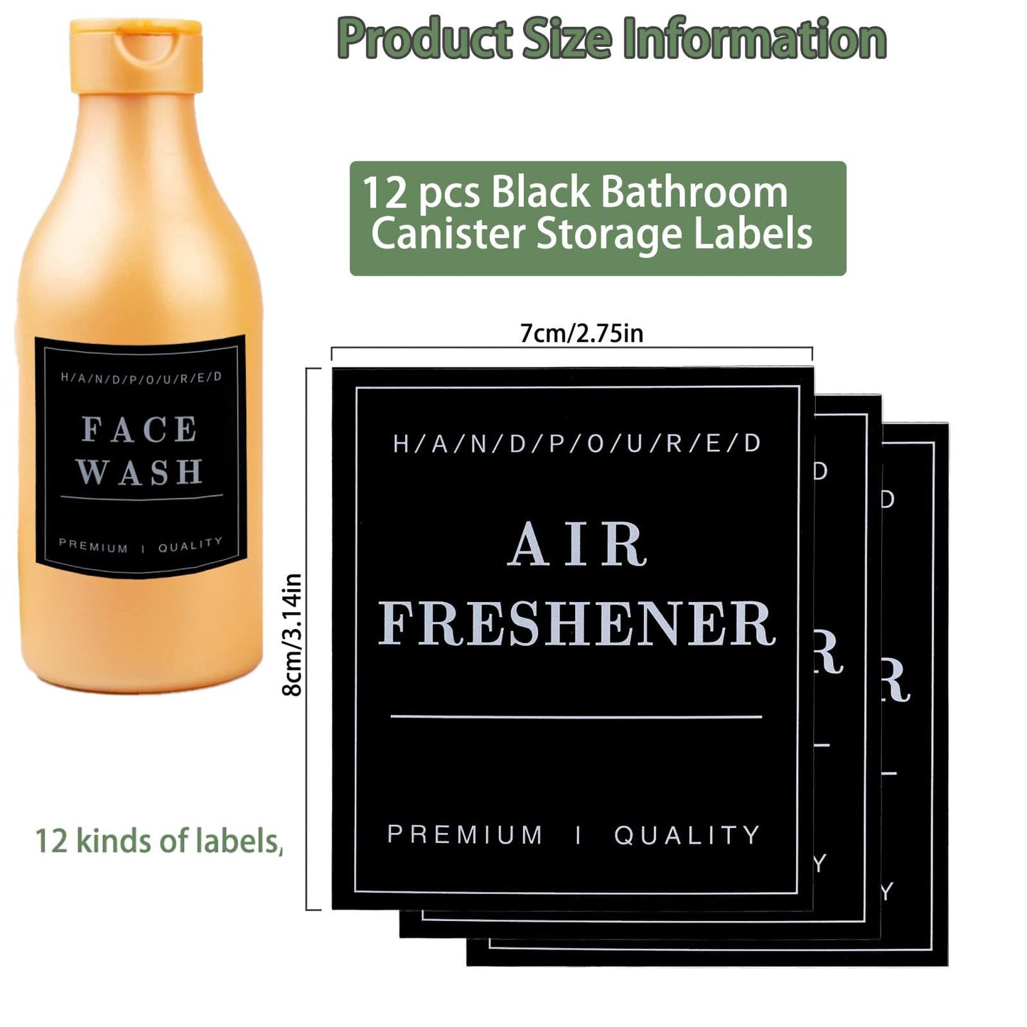 24 PCS Black Waterproof Labels for Bottles, Shampoo and Conditioner Dispenser Label Stickers, Bathroom Hand Soap Label Stickers,Removable Cleaning Labels for Glass/Plastic Spray Bottle