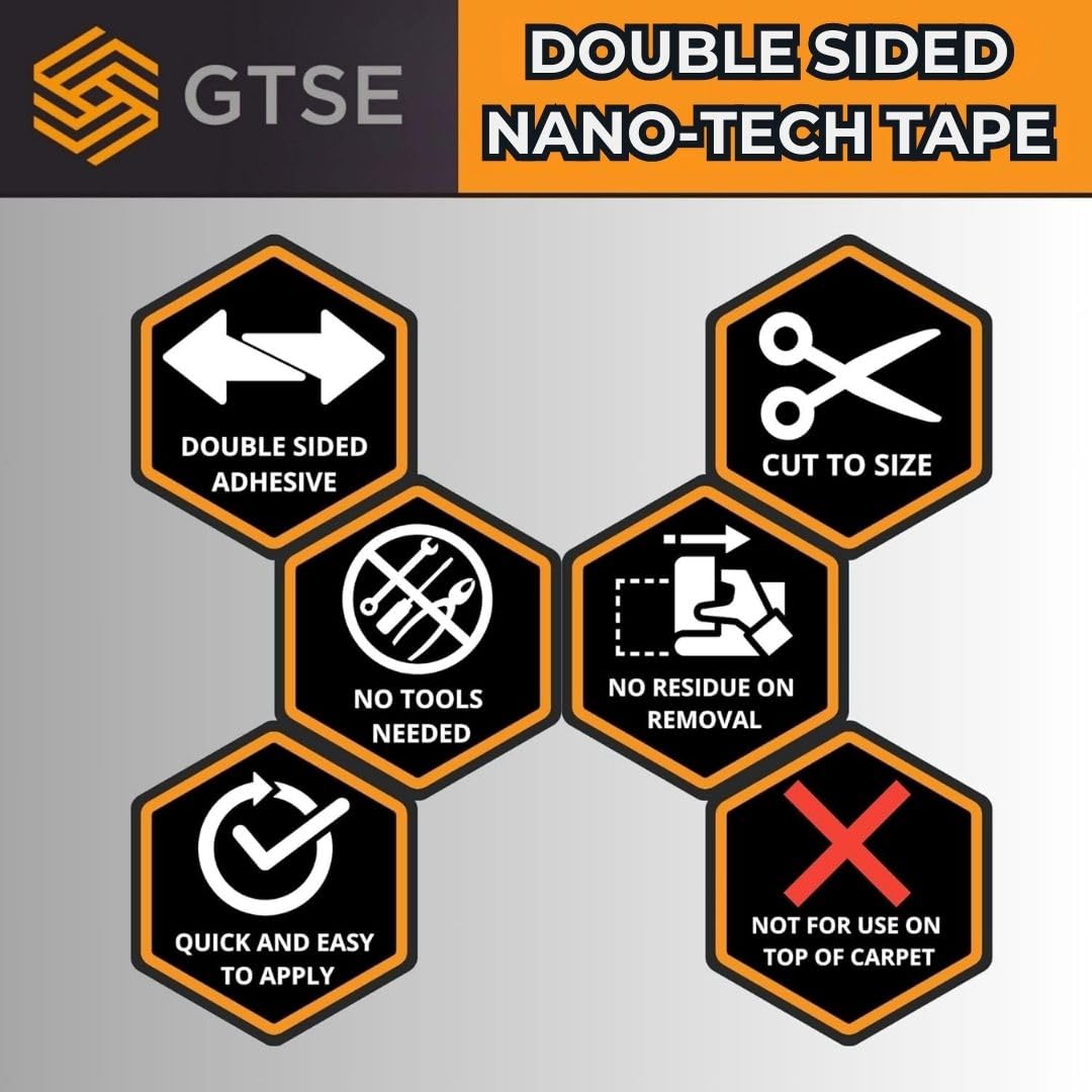 GTSE Double Sided Mounting Tape - Heavy Duty Adhesive 1.18in x 9ft Clear Nano Tape for Picture Hanging, Removable Sticky Pads, Posters, Wall Décor, Carpets, DIY Projects – Strong & Versatile Solution