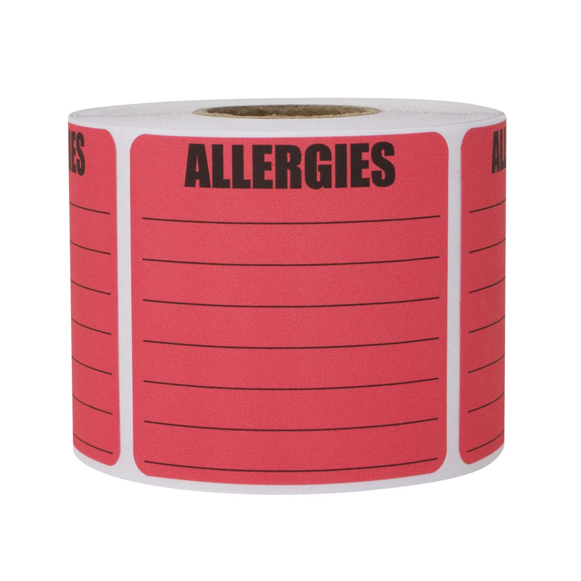 300 Allergies Stickers, 2 x 2 Inch Writable Allergy Alert Warning Labels - Pharmacy Medical Sticker Doctor Label, Adhesive - 1 Roll of 300 Large Red