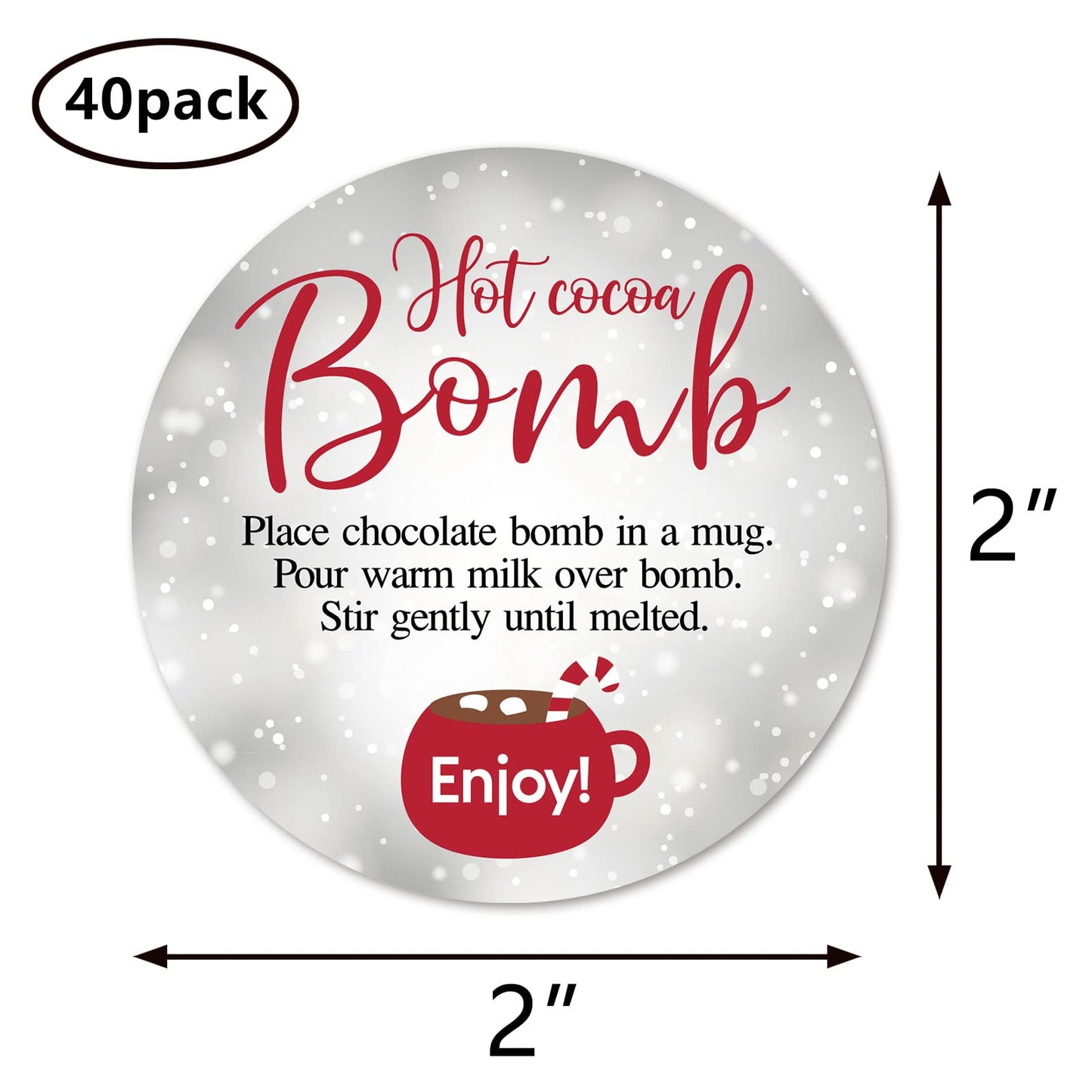 Christmas Hot Cocoa Bomb Stickers, 40-Pack 2in Hot Cocoa Bomb Sticker Labels