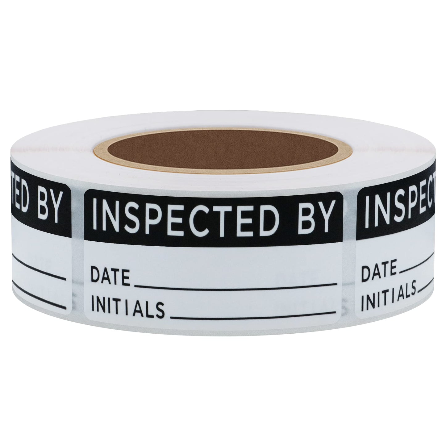 Hybsk White and Black Inspected by Labels for Inventory 1 x 2 Inch Rectangle 500 Adhesive Stickers On A Roll