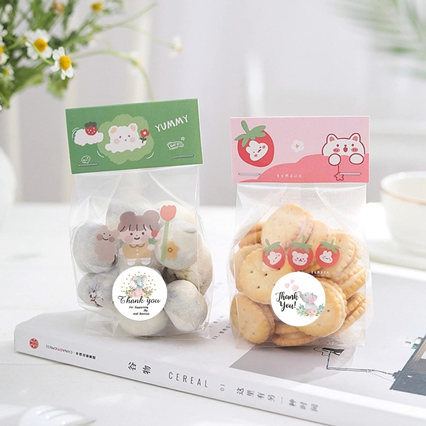 500Pcs Thank You Label Stickers Roll Cute Elephant Envelope Seals Stickers Adhesive 1inch Thank You Very Much for Help Support Round Labels Wrapping Paper for Gift Card Cookie Candy Bag Decor 8 Design G