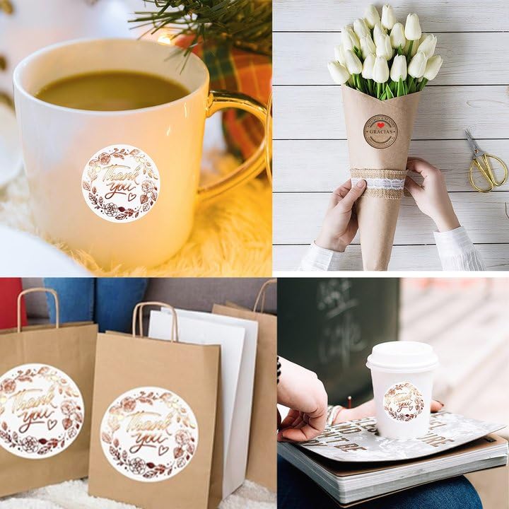 1.5Inch 500PCS Rose Gold Thank You Stickers Packaging Waterproof Stickers Self-Adhesive Labels Envelope, Graduation, Business, Birthdays, Weddings, Giveaways, Party Decoration(1.5in/3.8cm)