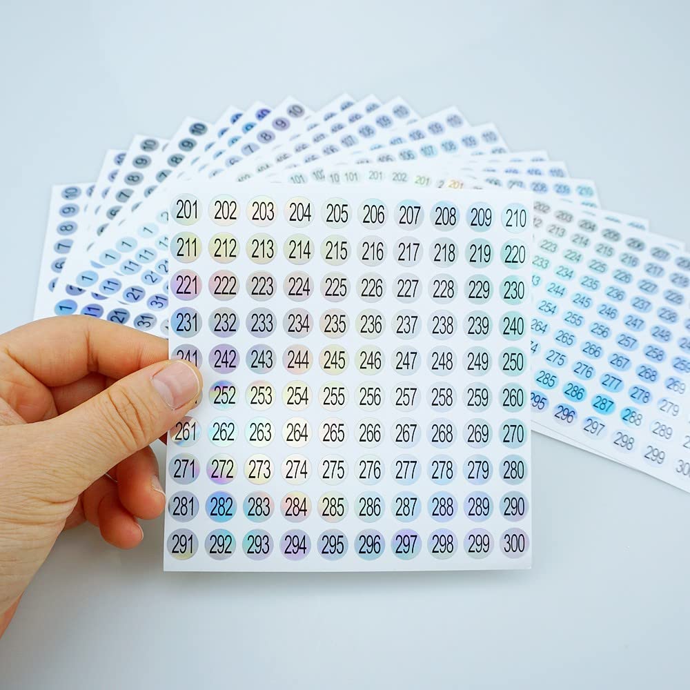 21 Sheets 1 to 300 Mini Number Stickers Small Round Labels Consecutive Number Self Adhesive Stickers for Marking Numbering Tool