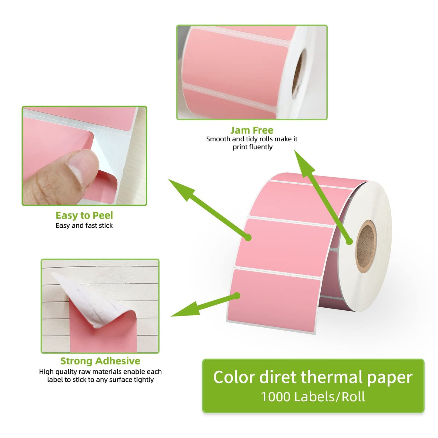 2.25" x 1.25" Pink Direct Thermal Labels, Replacement for Self-Adhesive Address Shipping Barcode Thermal Stickers, Compatible with Rollo & Zebra Thermal Label Printer(1 Roll, 1000 Labels) Pink 1 2.25" x 1.25" | 1 Roll
