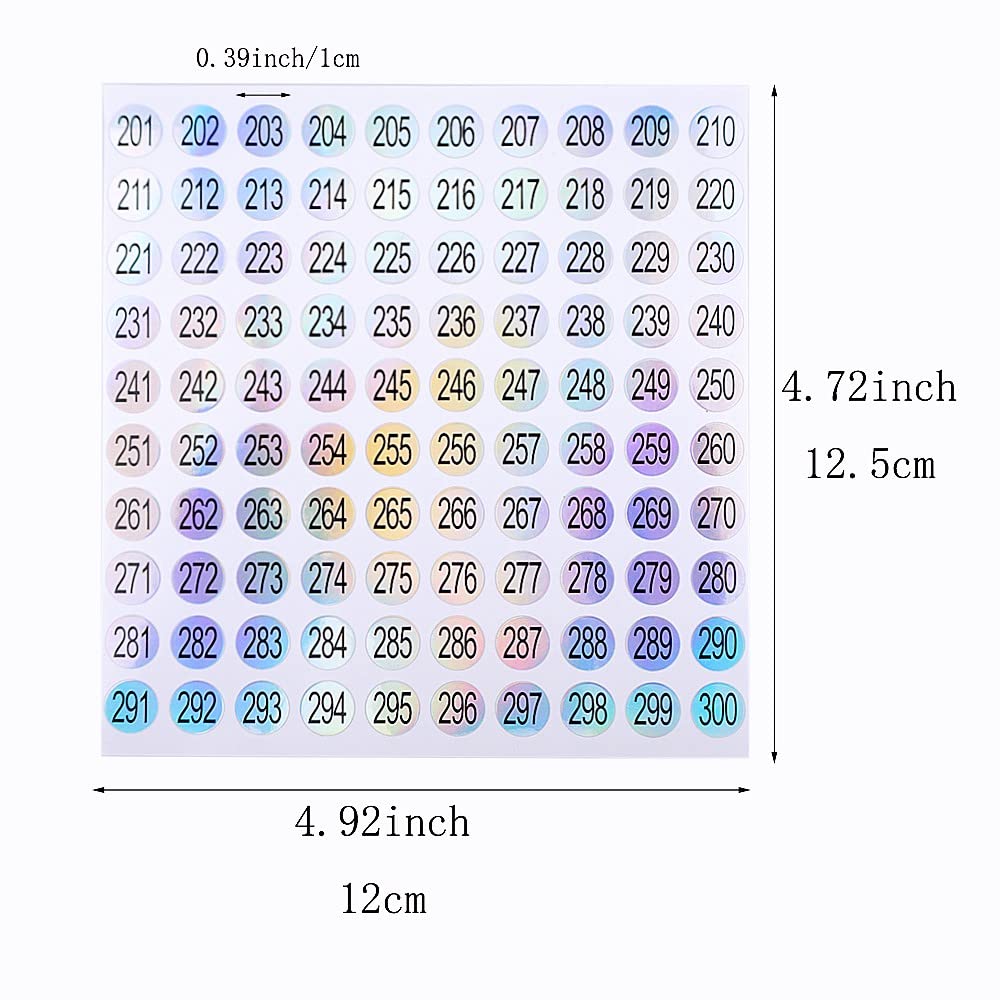 21 Sheets 1 to 300 Mini Number Stickers Small Round Labels Consecutive Number Self Adhesive Stickers for Marking Numbering Tool