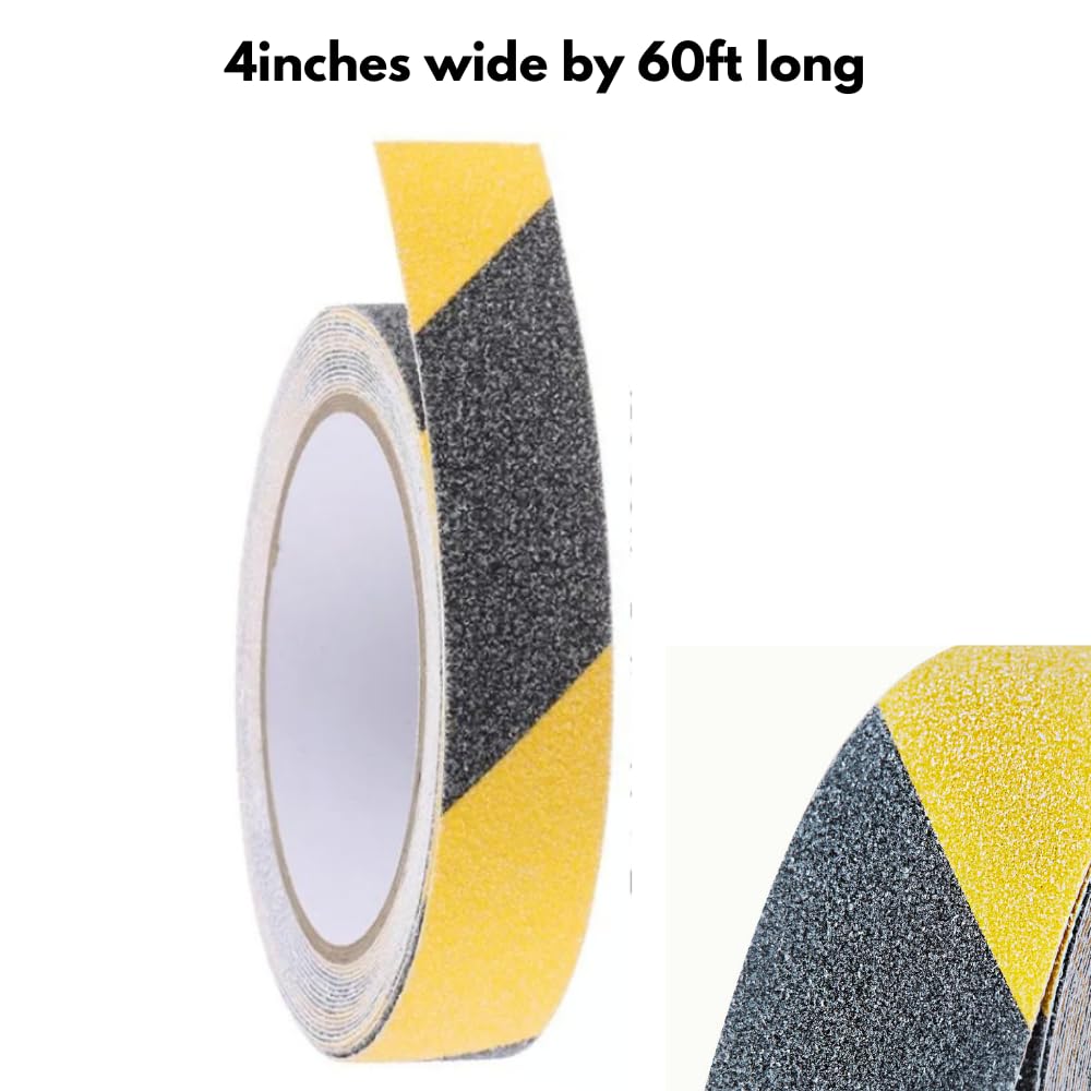 Cute Things and CC Anti-Slip Safety Grip Tape: 4inx60ft Non-Skid Tread Tape with High Traction Grit, Yellow & Black Marking Self-Adhesive Tape for Stairs, Steps, Deck