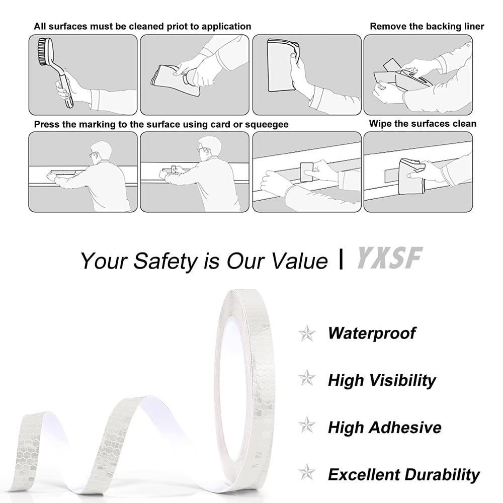 White Reflective Tape,1/2 Inch×15 Feet Reflective Strips,1.2 CM x 4.5 M,Viscosity Waterproof Reflective Tape for Bikes Cars Motorcycles Raincoat 1/2 IN*15FT White