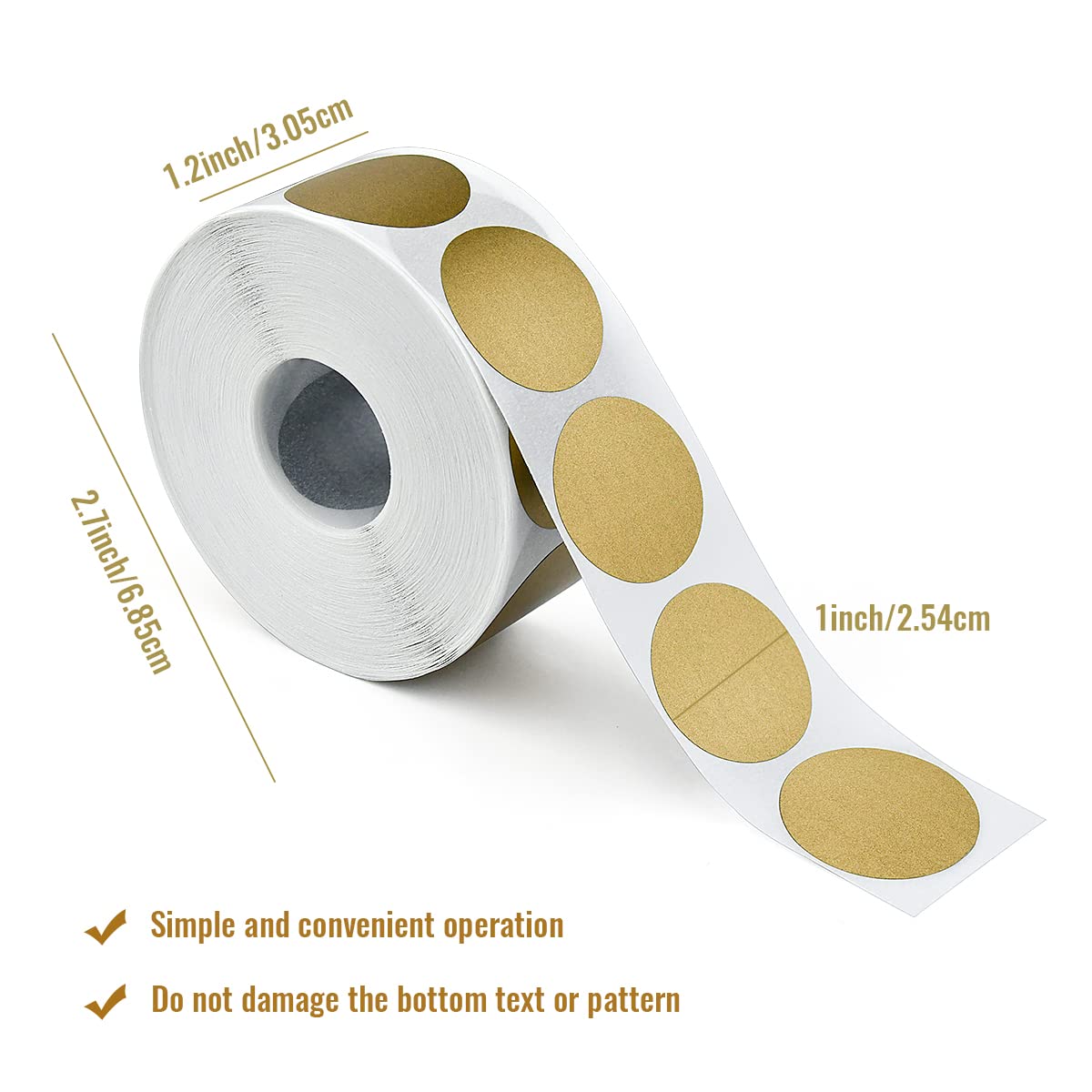 1 Roll 1000 Pcs 1" Round Scratch Off Stickers Labels Self Adhesive Labels for Lottery Tickets DIY, Raffle Ticket Games Creating (Golden) Golden