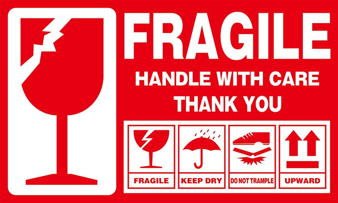 Large (6" X 3½") Shipping Labels 300 pcs, Fragile Handle with Care Warning Stickers, Keep Dry Upward Do Not Trample STK-01 300pcs