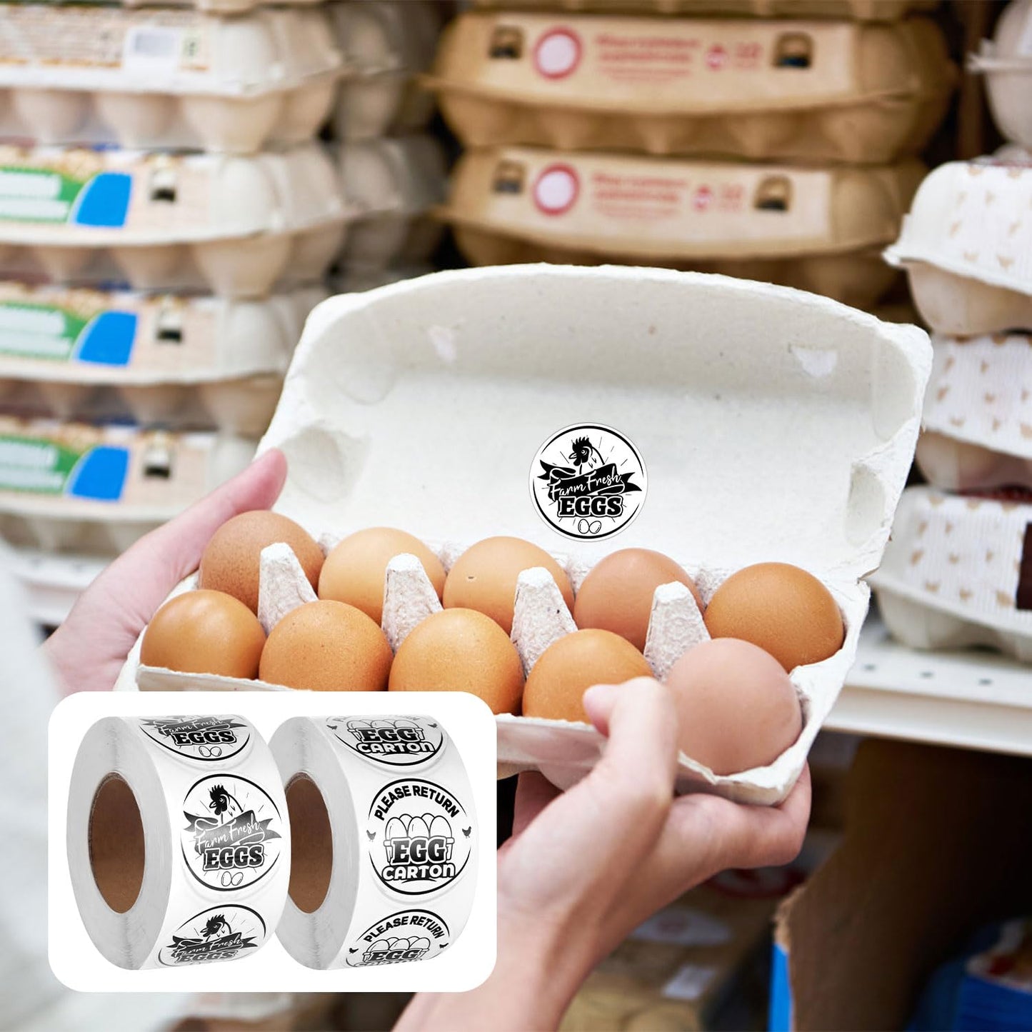 2 Rolls / 1000 pcs Chicken Egg Carton Labels Stickers, 1.38 Inch Round Farm Fresh Eggs Stickers Egg Packaging Stamps Please Return Egg Carton Sticker for Chicken Egg Carton Labels