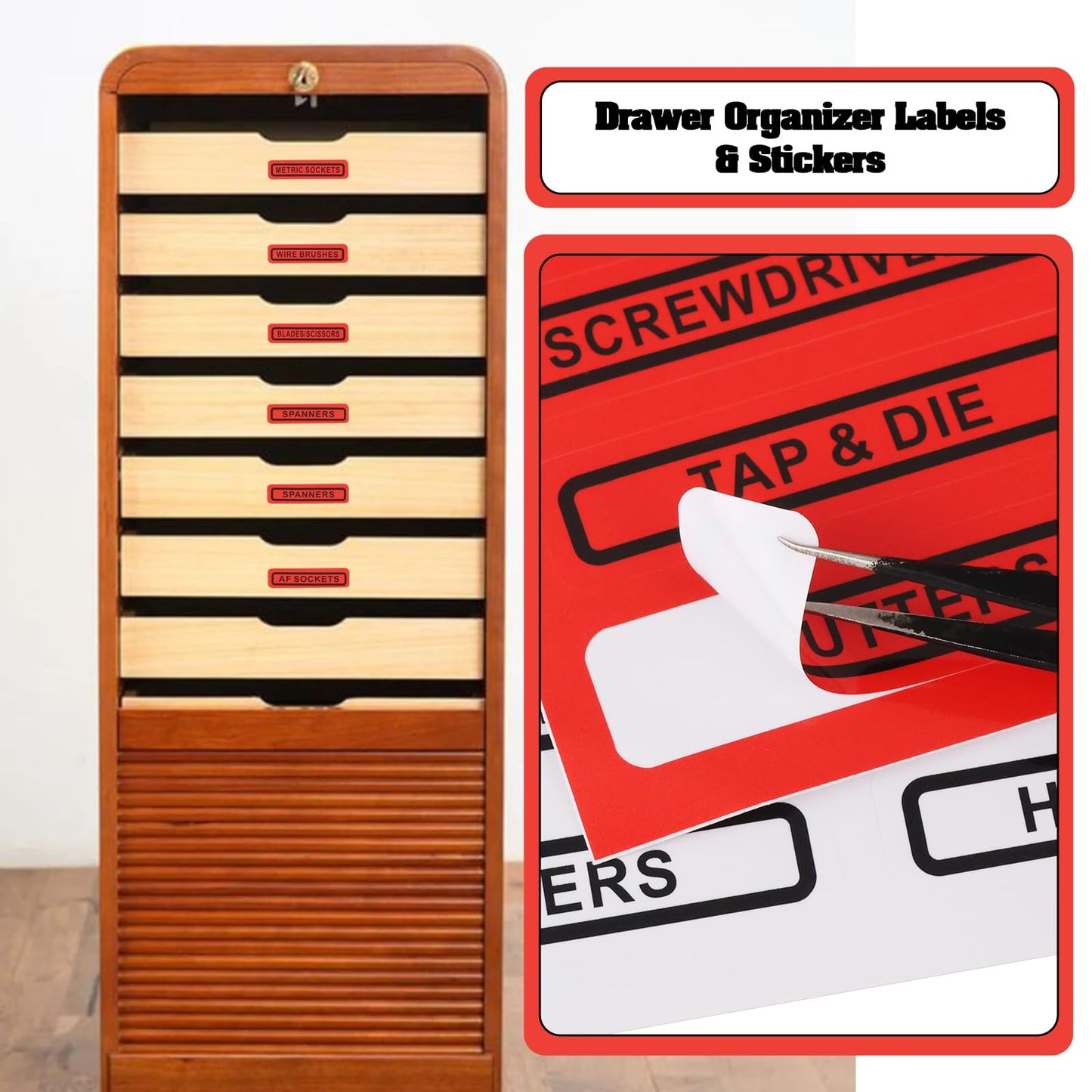 3pcs Toolbox Labels Stickers Tool Box Labels Vinyl Self-Adhesive Stickers for Toolboxes Filing Cabinets Whiteboards Three Colors