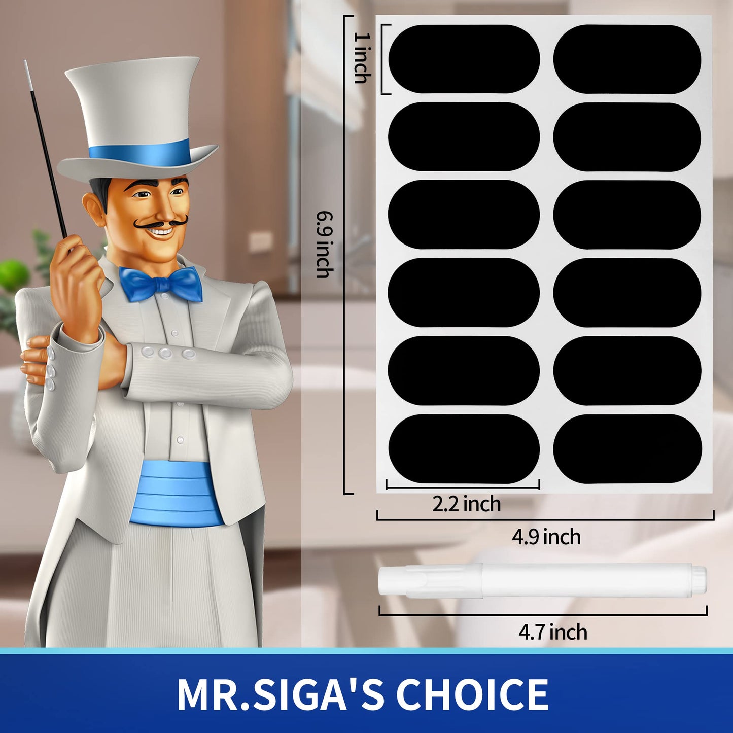 MR.SIGA 96 Removable Labels for Storage Containers, Waterproof Reusable Sticker Labels for Jars Bottles with 1 Erasable Chalk Marker