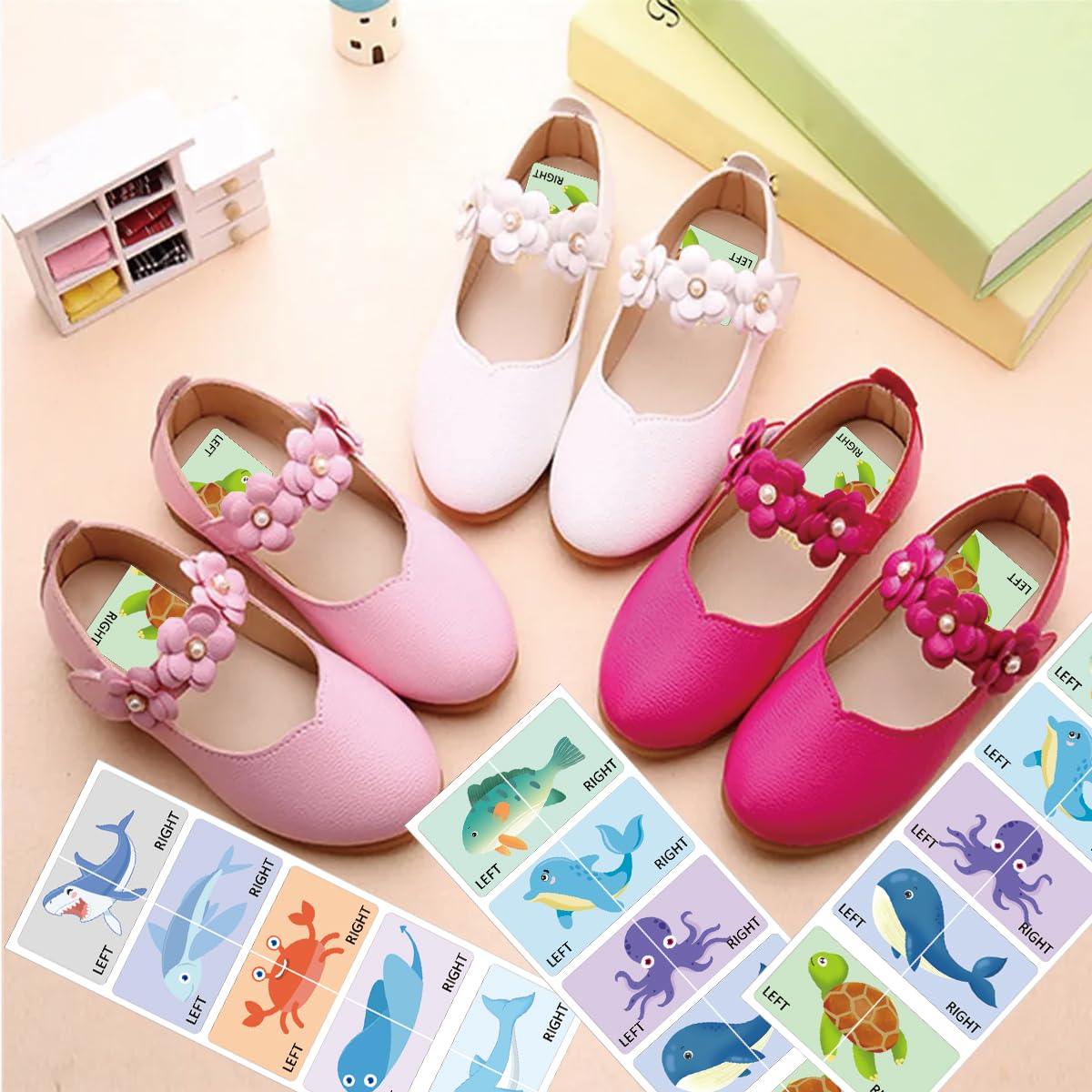 60Pcs Kids Shoe Labels Cute Right Left Sole Animal Children Boys Girls Shoes Stickers for Children's Day Birthday Baby Party Gift Early Learning Decals