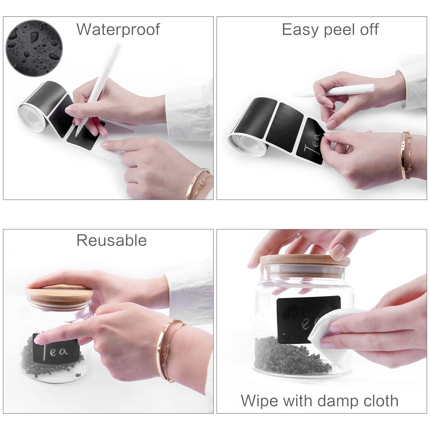 MUWOOB Chalkboard Labels, 120 Pcs Black Reusable Waterproof Labels Stickers with 2 White Chalk Markers, Kitchen Pantry Sticker Labels for Containers, Mason Jars, Condiments, Food Storage (Strange) Irregular