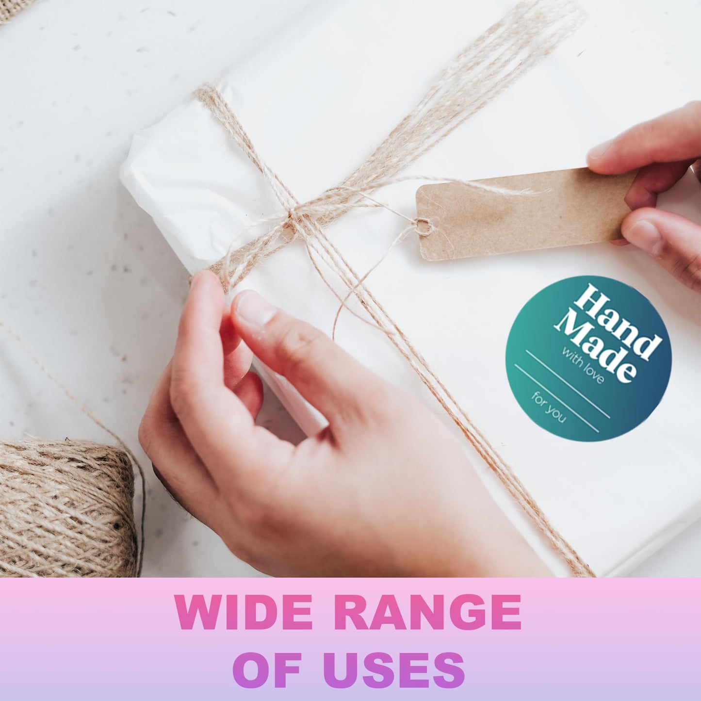 Mobiusea Creation Handmade with Love Labels Roll | Colorful Gradient Design | 2 inch Round Cut | 500 Labels for Homemade Goods, Handmade Stickers, Soap Candle Canning Supplies