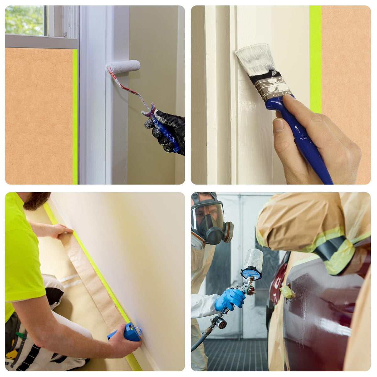Tangibay Pre-Taped Masking Paper with Dispenser - 18" x 66' Painters Paper and Tape for Painting House, Auto Body, Cars (1 Dispenser 6 Refills) 1 Dsp. 6 Refills: 18"x66'