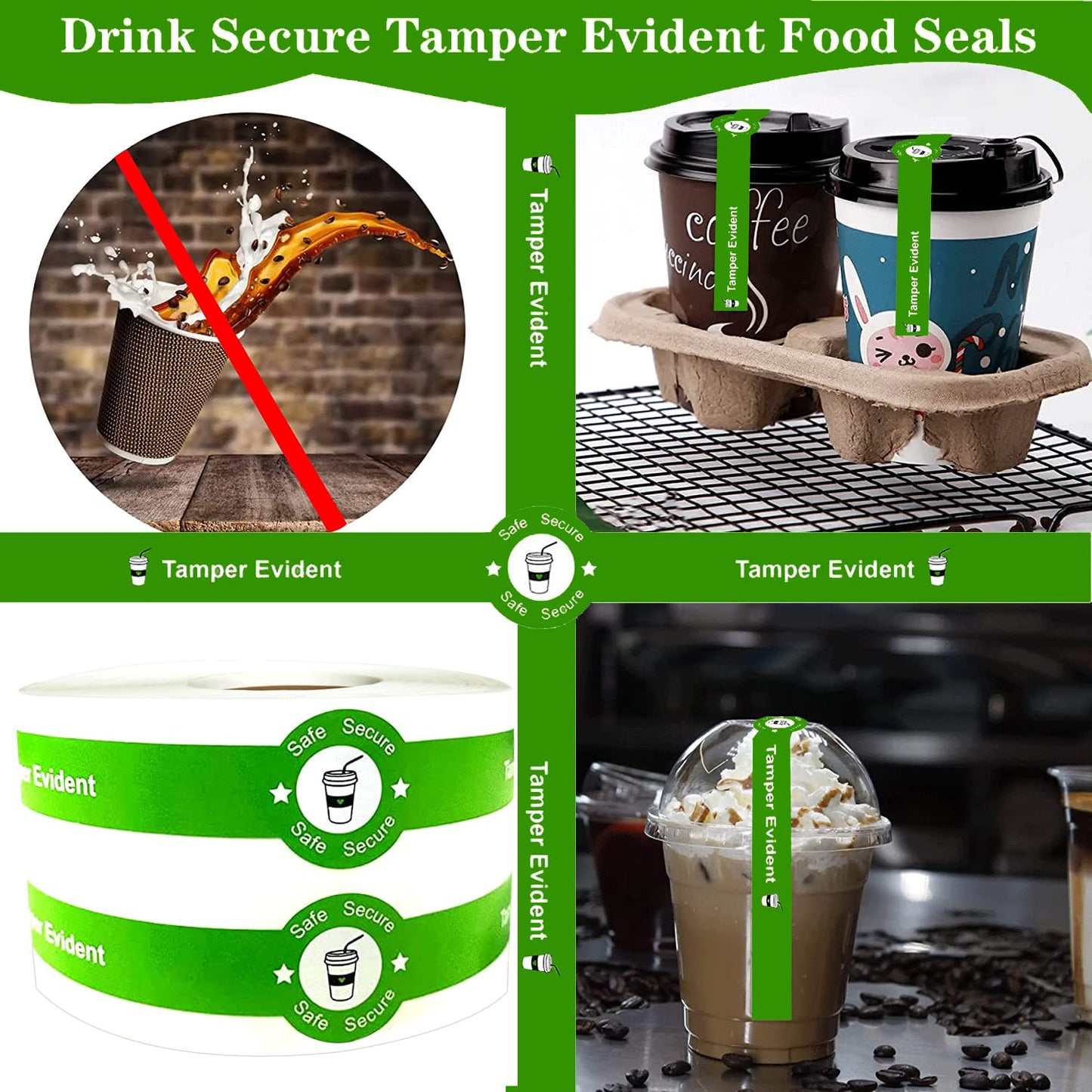 Safe Secure Tamper Evident Seals Stickers for Drink Lids 1"x 9"Tamper Proof Stickers-500Pcs Food Delivery Stickers Sealed for Freshness Labels Drink Food Coffee Milk Tea Ice Cream Safety Seal Stickers 1 X 9 Inch Green