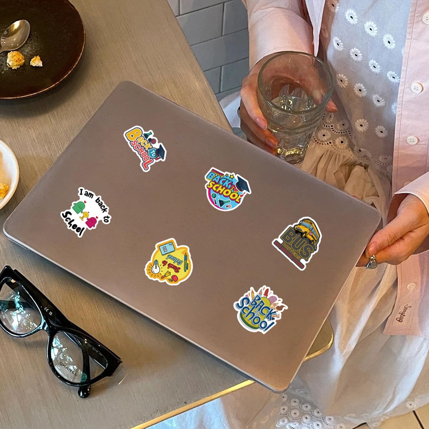 Back to School Gift Sticker Schoolbag Label Stickers Cute Stationery Reward Sticker Bus Book Apple Decals First Day of School Art Sticker Arm Body Accessories for Students 50 Pcs
