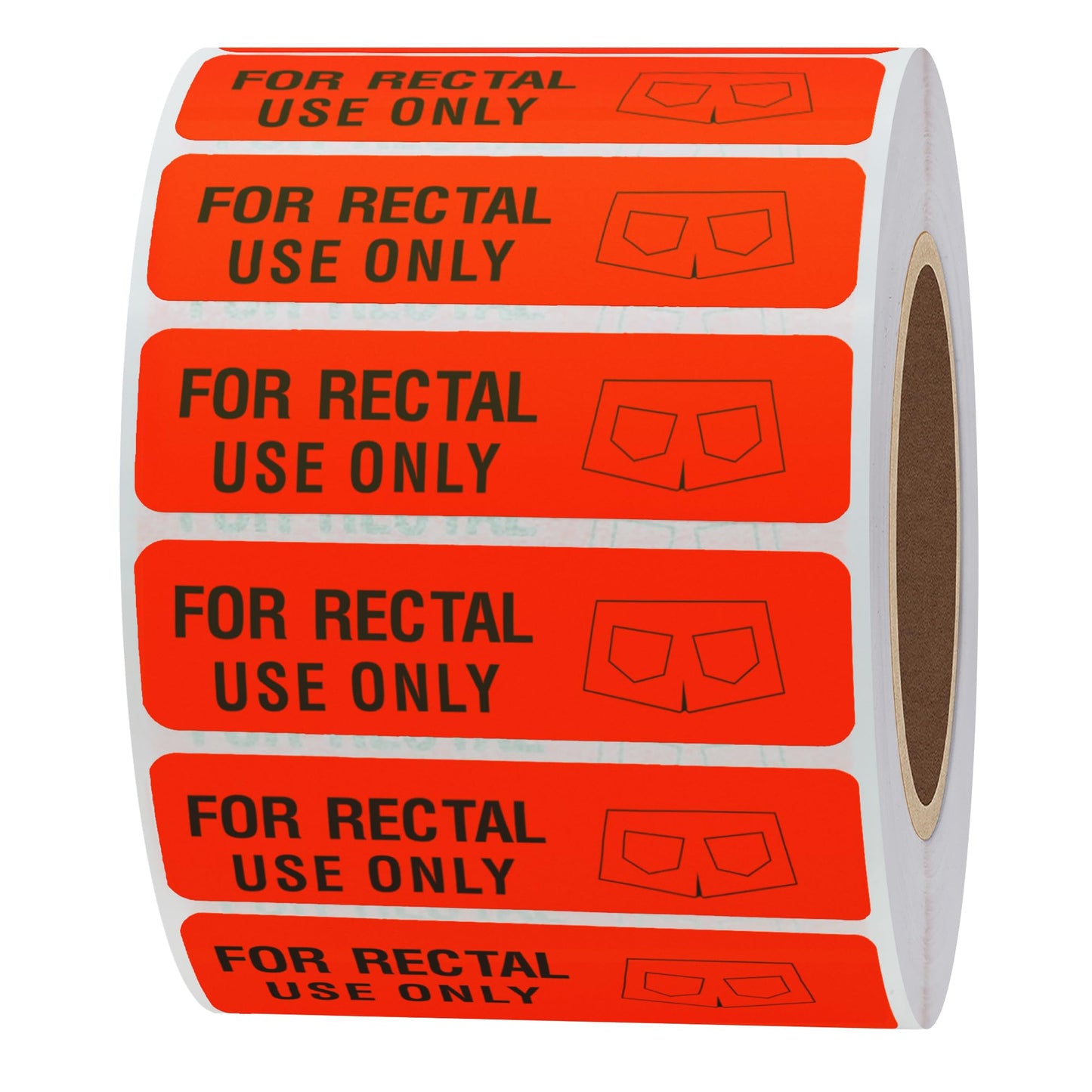 for Rectal Use Only Stickers 1.5 × 0.375 Inch Mischief Warning Label Fluorescent Red - 500 Stickers Per Roll (10 Rolls)