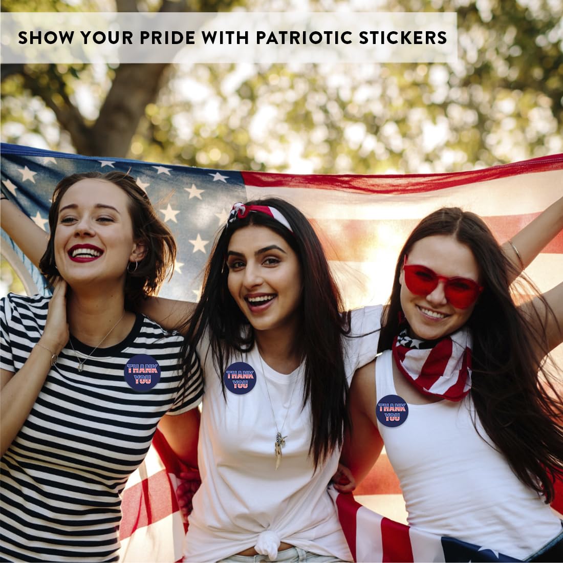 Andaz Press 40 Pack 4th of July Stickers, 2" Navy Blue Thank You American Flag Fourth of July Stickers, USA Patriotic Stickers 4th of July Party Favors Memorial Day Veterans Day Red Sticker