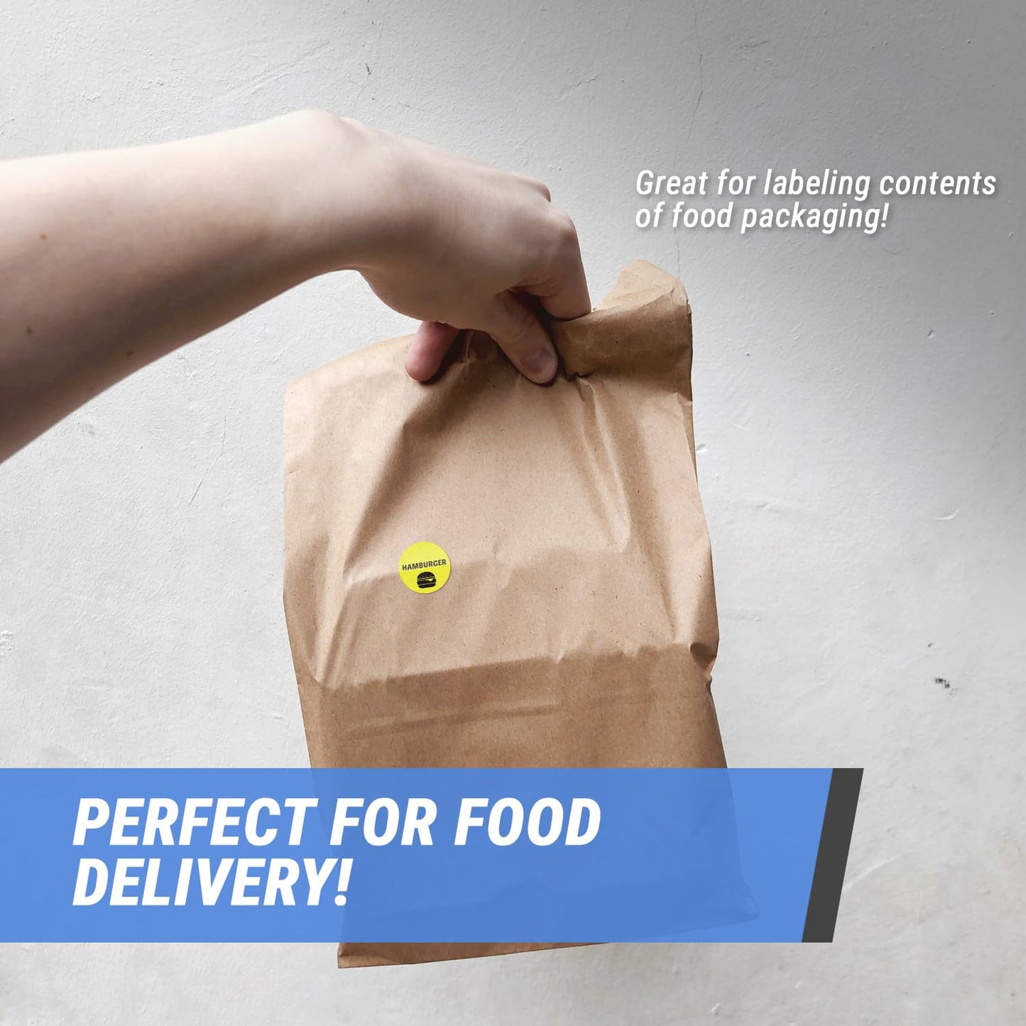 600 Hamburger Stickers, 1" Round Hamburger Food Labels Meat Stickers Deli Pantry Catering Food Truck Grocery Store Menu Meal Choice Sticker Meat Package Food Labeling, Yellow - 2 Rolls of 300 Labels