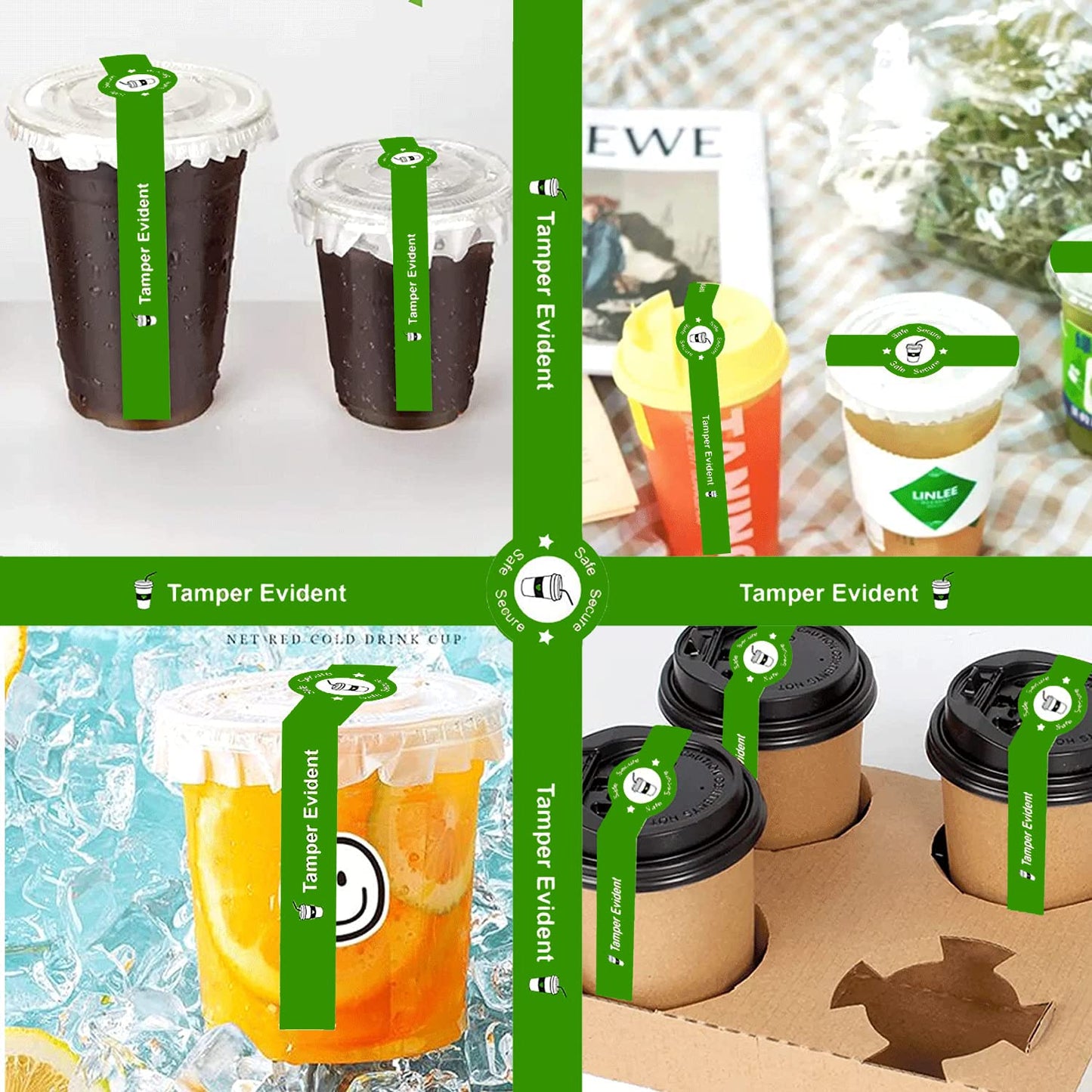 Safe Secure Tamper Evident Seals Stickers for Drink Lids 1"x 9"Tamper Proof Stickers-500Pcs Food Delivery Stickers Sealed for Freshness Labels Drink Food Coffee Milk Tea Ice Cream Safety Seal Stickers 1 X 9 Inch Green