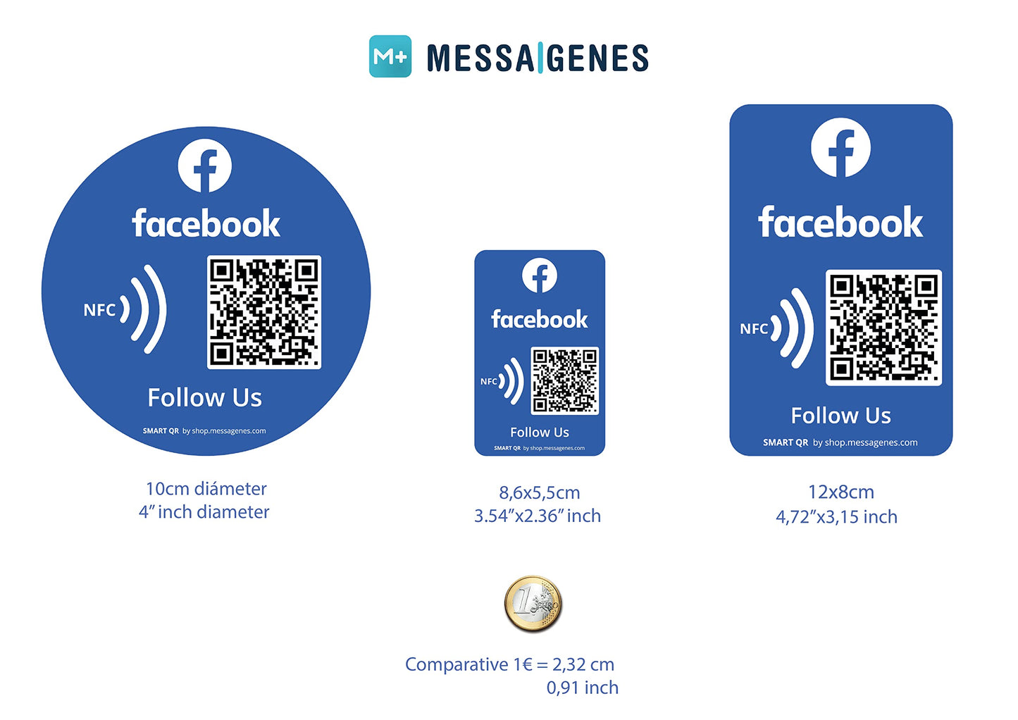 MESSAGENES Customizable Facebook QR NFC Sticker | Boost Followers | Reusable QR | 1 Rectangular Unit | Premium Quality | Ideal for Business, Showcase, Store, Wall or Window 1x Facebook Rectangular 4.72" x 3.14"