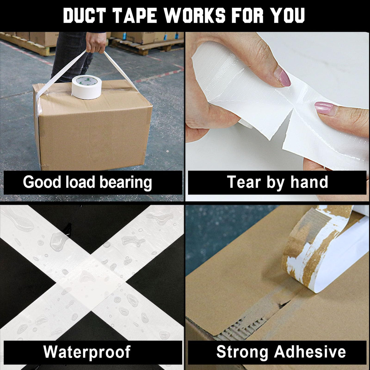 BOMEI PACK Duct Tape White Industrial Grade 1.5 inch x 60 Yards (179 ft), 9 Mil Heavy-Duty, Waterproof, UV Resistant for Crafts & Home Improvement