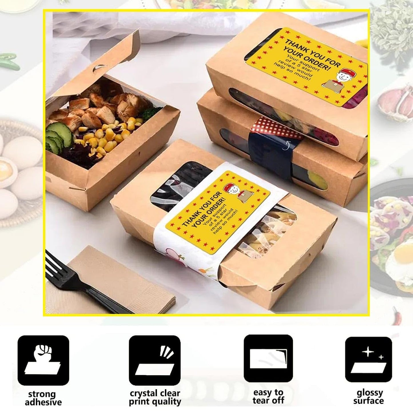 250 Pcs Star Review Delivery Labels Thank You for Your Order Stickers 2 x 3 Inch - Food Delivery Tamper Evident Sealed for Freshness Labels Stickers for Food Package Takeout Yellow