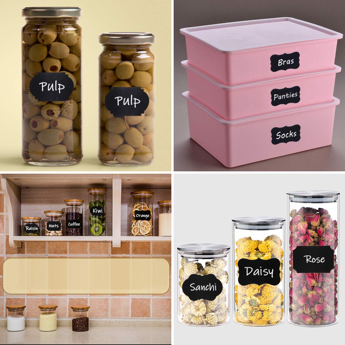 Wisdompro Chalkboard Labels, 190 Pcs Waterproof, Reusable & Removable Blackboard Stickers for Storage Bins, Food Container, Mason Jars, Bottles - 2 Sizes S, M