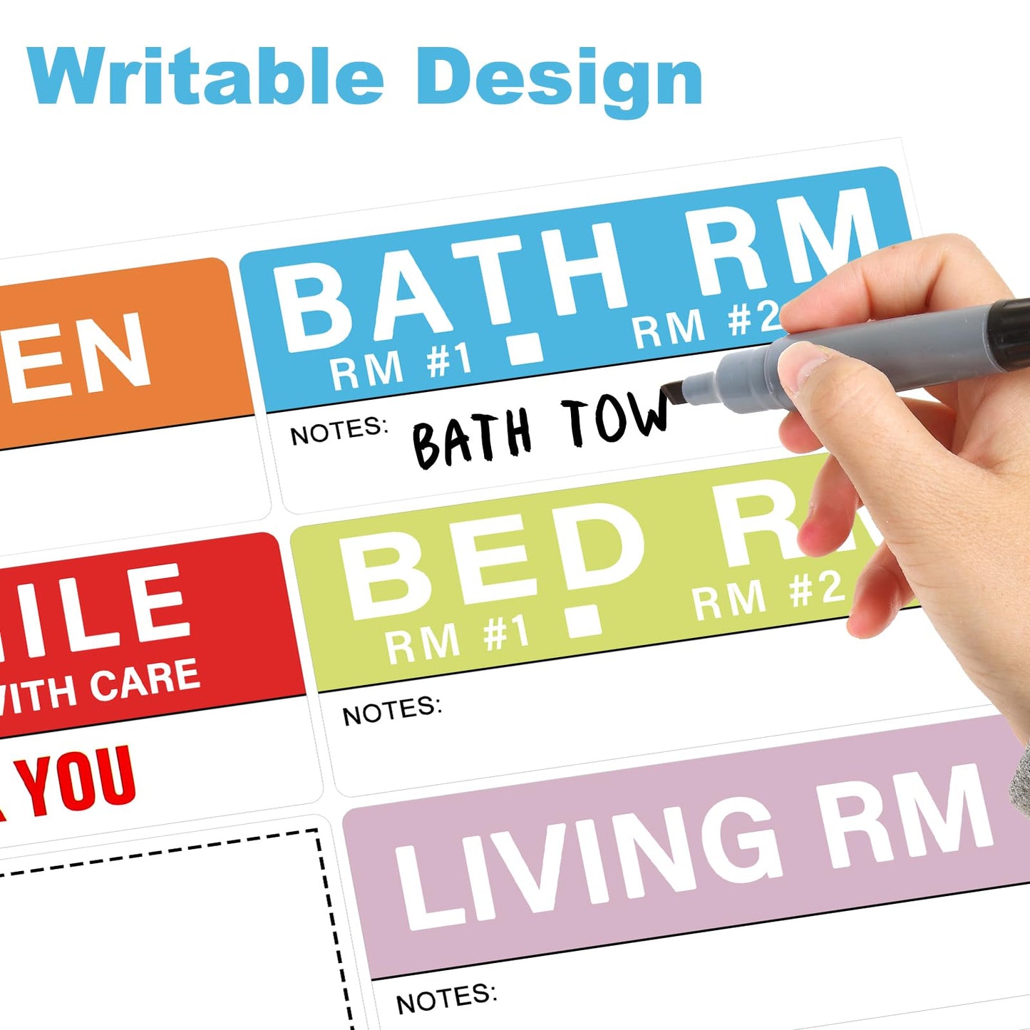 300 pcs Home Moving Labels,5 Pre-Printed Color-Coded Coding Labels with Writable Notes Areas Packing Box Stickers for Boxes with 50 Fragile Stickers & 50 Blank Ones (Each Measures1.7 x 3.6in) 2 x 3 in