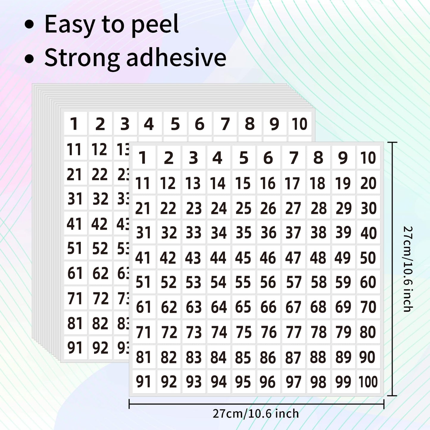 White Number Stickers 1-100, 1 inch Consecutive Number Stickers, Square Small Self-Adhesive for Office, Classroom, Indoor, Boxes, Storage White